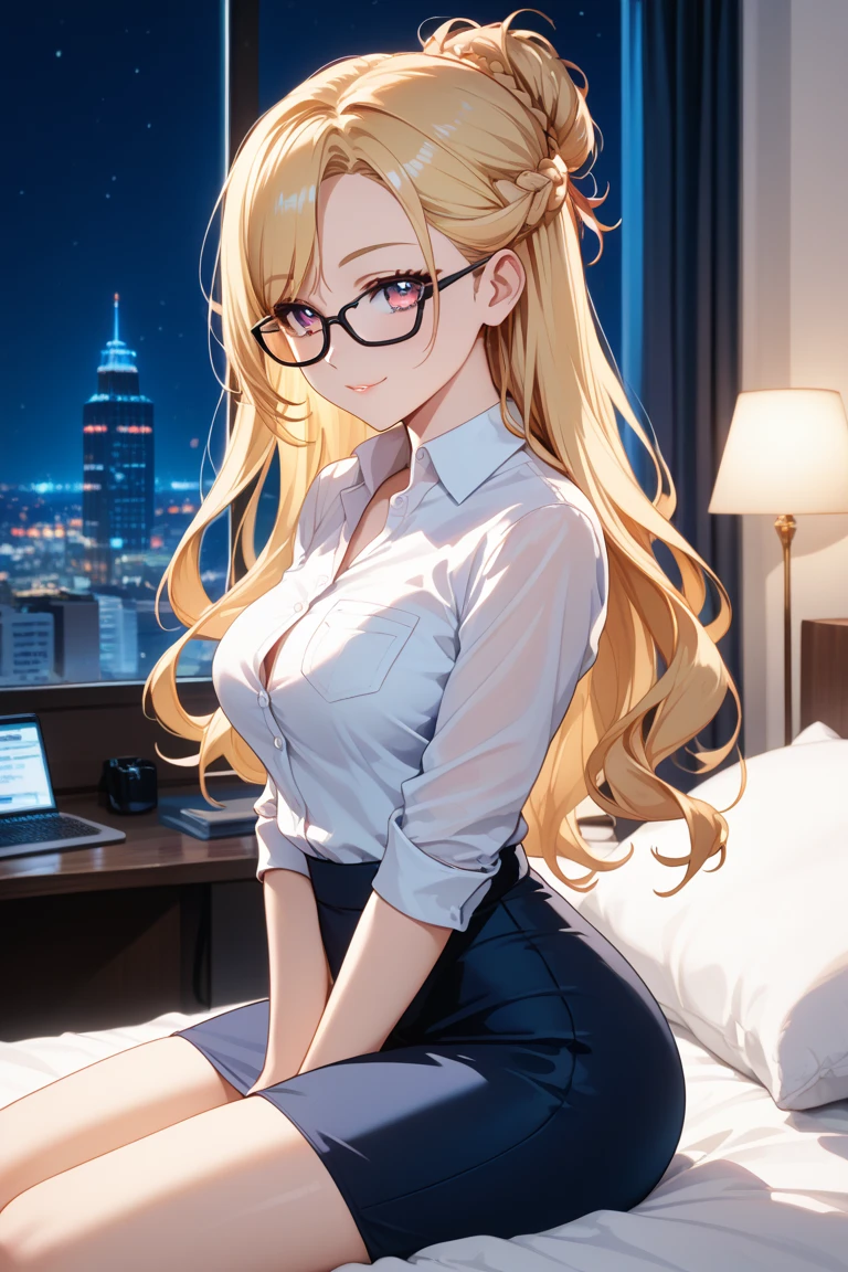 Chinese Idol　((A MILF))　Blonde with bangs　((eye glass))　bright red lips　White button shirt　((Blue Denim Pants))　bbw　Flushed cheeks　((The rooftop of a high-rise building with a beautiful night view of Osaka))　Portrait　Looking at the camera　((Dressing))　Sultry and sweaty shiny face　Glossy lips　Best Quality　​masterpiece　sexy smiling　Facing the front　Hair fluttering in the wind　posterior view　Turn around and look at us　With Tsutenkaku Tower and the Moon in the background　Gravure photoshoot　Back view　Turn around and make eye contact　Cherry in large quantities　Sweat-soaked shirt