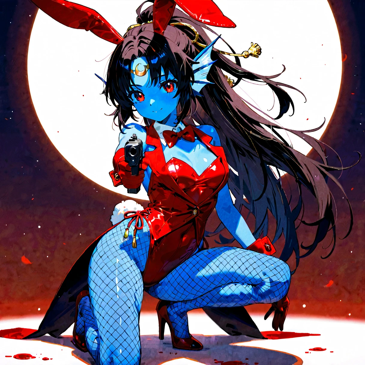 wavy, 1 , solo, small breasts, looking at viewer, bare shoulders, open sleeves, hair over one eye, red eyes, side ponytail, a ponytail, loose collar, skull, ((blue skin)), stitches, zombie, striped sleeves, stitched mouth, extremely detailed, highly detailed, perfect face, beauty, perfect eyes ((skeletal arm, vivid tails, big butt, big lips)), baggy eyes, makeup, big eyelashes, cute, adorable , serious, ((leviathan: 1.3)), full body, in lingerie, ecchi anime style, full body art, ecchi style, anime character, kneeling