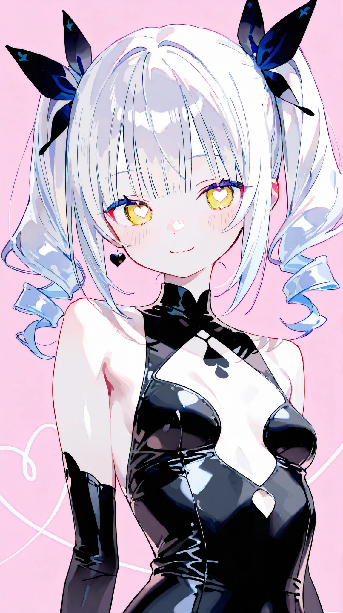 perfect anatomy, upper body angle:1.7, 20 year old cute girl、very white skinned girl、pailyellow eyes、cute eyes、 ❤The pupil in the shape of、seriousness is visible、❤shape、heart-shaped eyes、 cute face、furi furi costume、Magical Girl、small breasts、thin waist、very light pink background