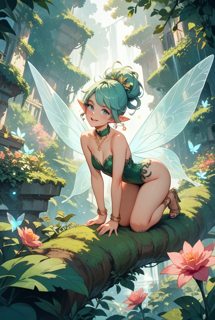 ((best quality)), ((masterpiece)), (detailed), 1 fairy girl, off-shoulder sweater, a fairy, fairy girl, winged pixie girl, girl fairy, various different types of insect wings, small breasts, NSFW,tentacle-like vines, Covered with tentacles, encoiled by tentacles, Tentacles around the body, many tentacles, captured by tentacles, bound by tentacles, trapped by tentacles, Fine details,Tentacled,Tied with tentacles, roaming tentacles, drooling,Crying,horrified expression, panic, fight for survival, helplessness, Detailed body,Full limbs,NSFW, being pulled into a flower, wild environment, jungle, terrifying floral environment, horrific nature, predatory flora, fairy catcher, fairy trapper, fairy catcher plant, tentacle-like vines, fairy trapper-plant, fairy catcher flower, tentacle-like vines, fairy trapper-flower inspired by carnivorous plants; a plant occupying the equivelant evolutionary niche as a spider would