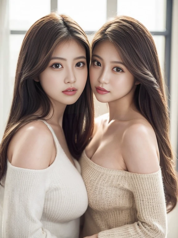 (masterpiece,Highest quality:1.4),(8k,RAW Photos,Photorealistic:1.2),Ultra-high resolution, ,(Glowing Skin:1.4),Detailed skin,Detailed face,Detailed eyes,(Beautiful and shining eyes:1.2),Symmetrical eyes,Detailed ears,Two people,Natural Makeup,(((Cute Japanese idols in real life))),((Beautiful Japanese)),(Golden ratio face),Detailed Background,Beautiful and shiny hair,18-year-old,smile,(((Two girls in love))),((Average teenage breasts)),((lesbian)),Upper Body,(Details of the latest sexy lingerie in 2024),((To kiss)),((Sharp Face)),Natural light,,(Very detailed ,Trend design for 2024,online shopping,LUMINE® Market,),((Saika Kawakita)),saika1,,black_hair,long_hair,,(Detailed flower field,Location was great.),