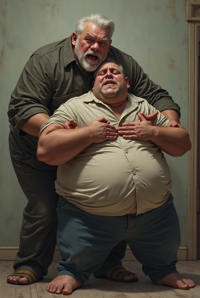 (((2heads))), (eye contact), 1man, david harbour, middle aged, older male, ((fat)), ((big belly)), ((obese)), hairy, ((shirtless)), underpants, body hair, big bulge, ((overweight)), dreamy atmosphere, dark cyan and red, i can't believe how beautiful this is, serene atmosphere, epic realistic, soft cinematic light, hdr, intricate, highly detailed, (depth of field:1.4), faded, (neutral colors:1.2), (hdr:1.4), (muted colors:1.2), hyperdetailed, (artstation:1.4), cinematic, dramatic light, (intricate details:1.1), complex background, bathroom scenery, (rutkowski:0.66), (intricate details:1.12), hdr, (intricate details, hyperdetailed:1.15) (skin texture:1.2), detailed expressions, tired, frowning, expressive pose