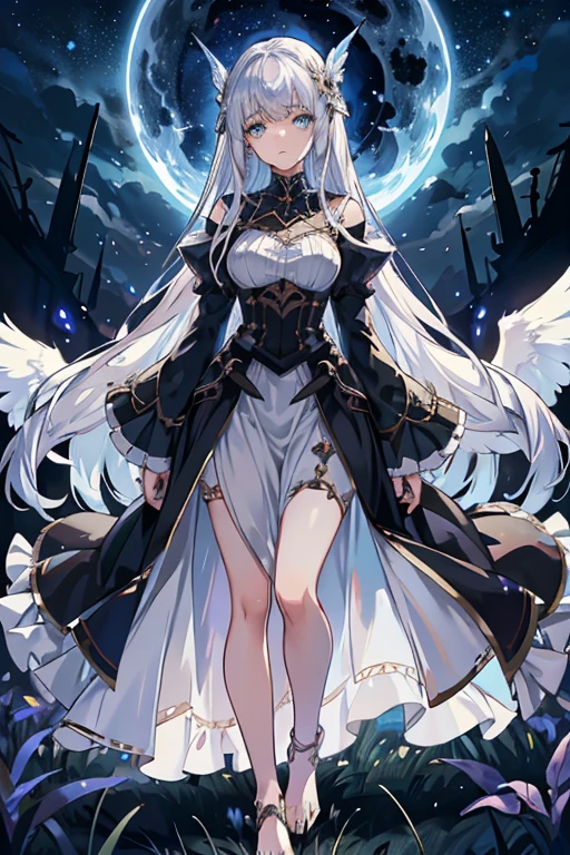 (((highest quality、Masterpiece、Normal body、8k、Detailed face、Ultra-precision、Normal hand、Normal finger、5Finger、supreme)))Golden and silver hair、Princess、Gorgeous Dress、Racy hiny Tiara、night armor、metal boots、White bra、White pants、Showing off、Skirt lift、death scythe、Overall view、Ripped Dress、tattered dress、Torn dress、Dress with holes、exposed skin、Grim Reaper、grim Reaper、Helper Reaper、背後にgrim Reaperの軀、背景にgrim Reaperの躯、後ろにgrim Reaperの骸、バックにgrim Reaper
