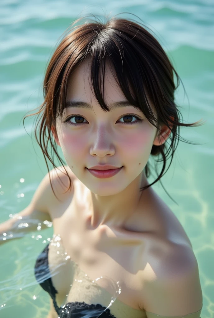 (8k、RAW Photos、Highest quality、masterpiece:1.2)、((whole body、naked、Nipples、pubic hair、smile、night、moonlight:1.3))、(Realistic、Realistic)、1 girl、(Open-air bath、bangs、hot spring、relaxing after a hot bath、smile))、cute