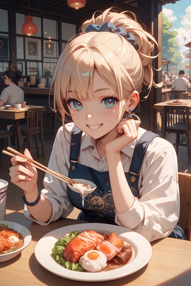 (masterpiece、Highest quality、Highest quality、Official Art、Beautiful and beautiful:1.2)、(One girl:1.3)Hatsune Miku、Twin tails,Beautiful breasts,Lionel, An 8-year-old girl dressed as Saber Lion, Attractive bustling Japanese restaurant. A variety of characters enjoying sushi, She enjoys it, A scene full of laughter. Lionel's innocence and charm stand out in this enchanting moment, Her presence brings magic to the lively restaurant. (the mane of a lion:1.3)