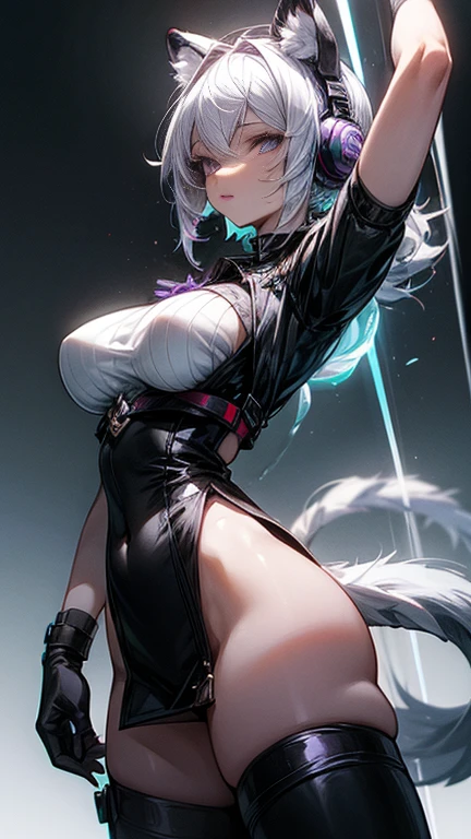 cat ear, silber hair, Lori huge breasts cleavage, petite, quadratic element, 8k, super detail --auto
