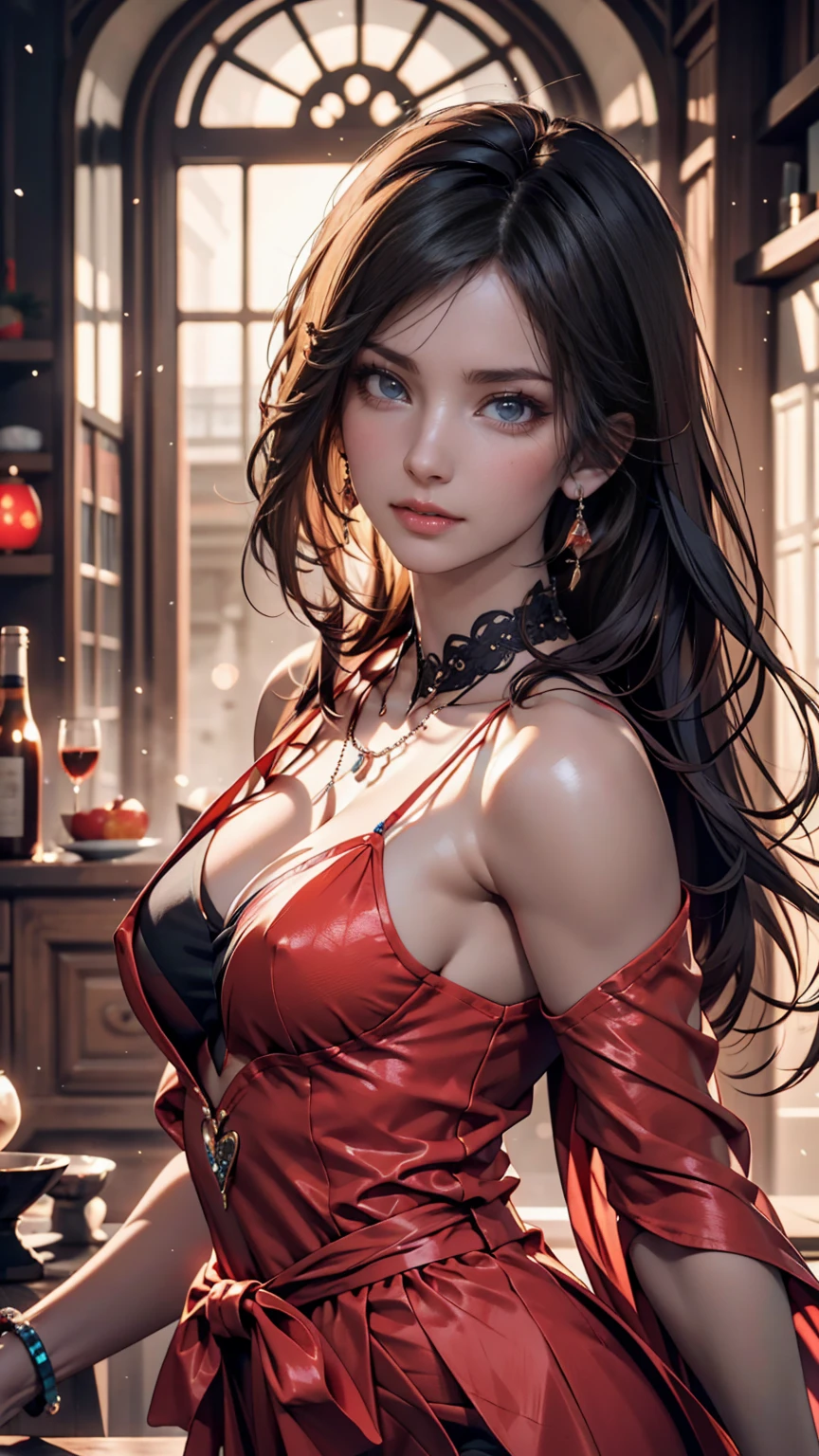 alexandra daddario as a beautiful female superheroine , green eyes brown hair, ponytail, red crop shirt, with a golden Star, wears a golden tiara on forehead with a red gem in her head , golden bracelets, long red boots, and small red shorts portrait photography by artgerm, in the style of realism, glistening skin, cartooncore, mangacore, natural lighting, Defined full lips. Muscular fitness feminine body