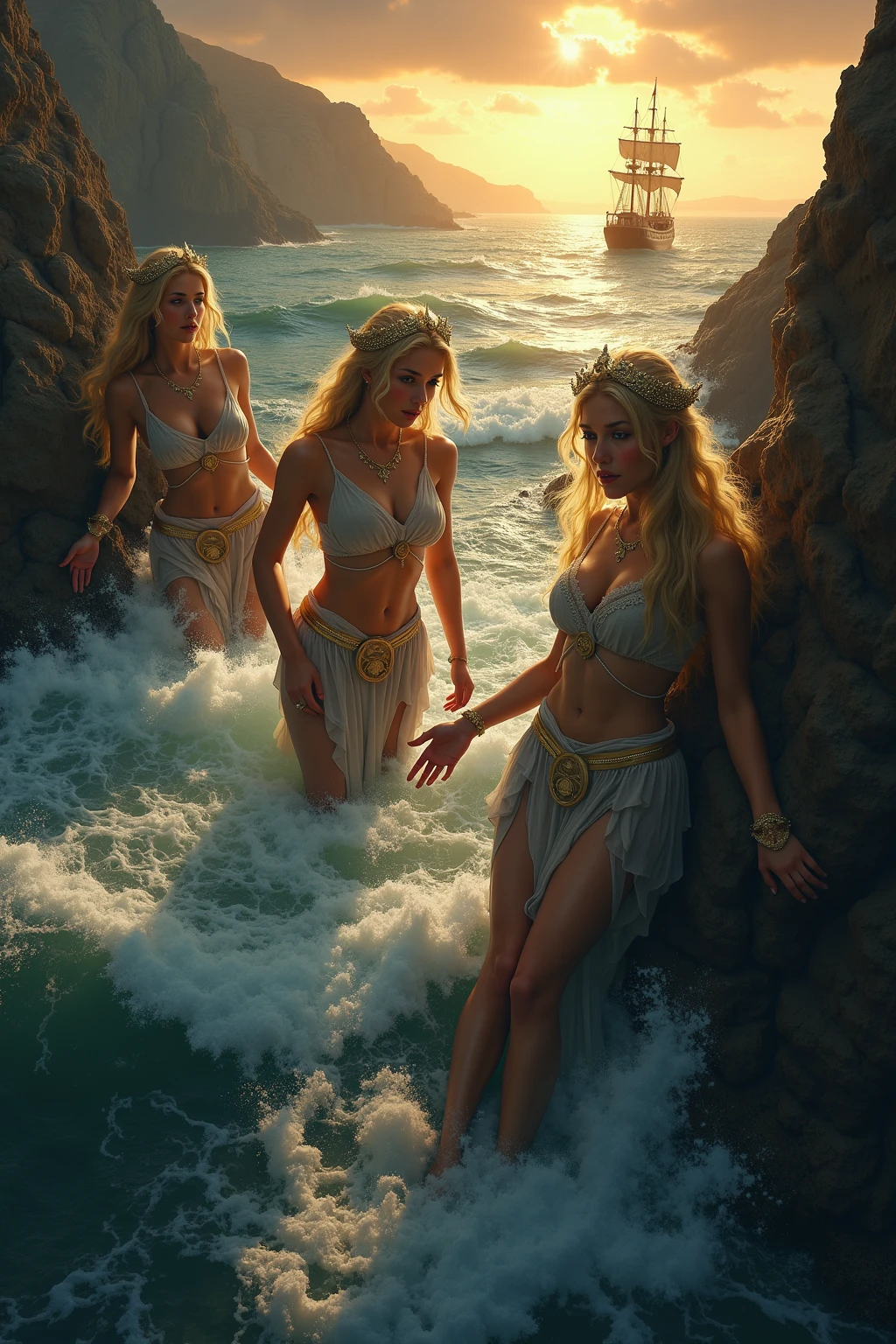 ll body many giant greek woman take a bath and talking together, river, water, litter flower, plan, tree far away, dramatic sky, dramatic cloud, on a dust field, full body, naked, female greek,female greek god, white hair, hairy torso, fantasy, intricate, elegant, highly detailed, digital painting, artstation, concept art, smooth, sharp focus, illustration, art by gaston bussiere and alphonse mucha, naked