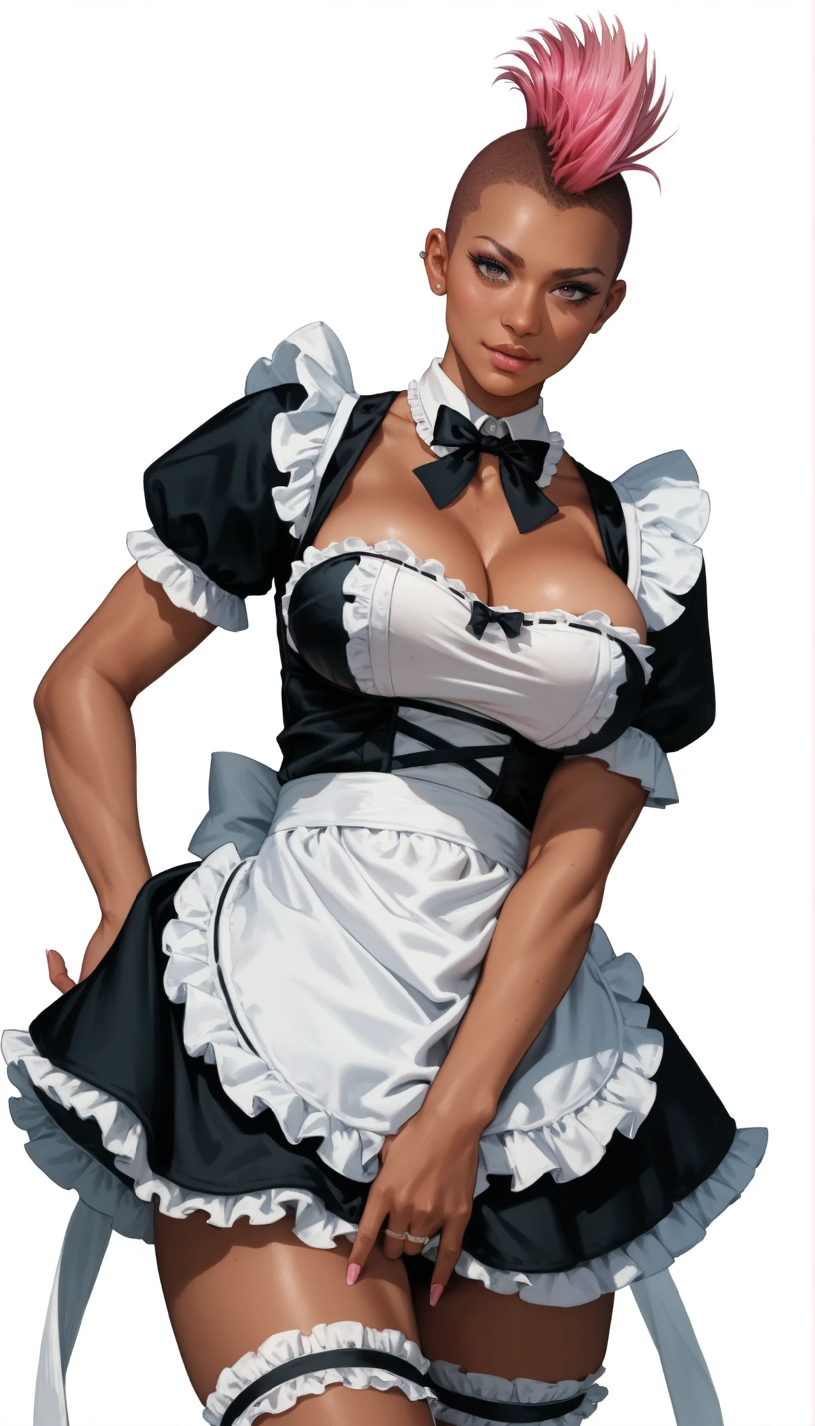 Beautiful female wearing maid clothes、Short white hair、Muscular、Six Pack Abs、(Maid outfit),Dynamic configuration、detailed、Photorealistic、8k、High resolution、Super detailed、Cinematic lighting、Dramatic color,UHD