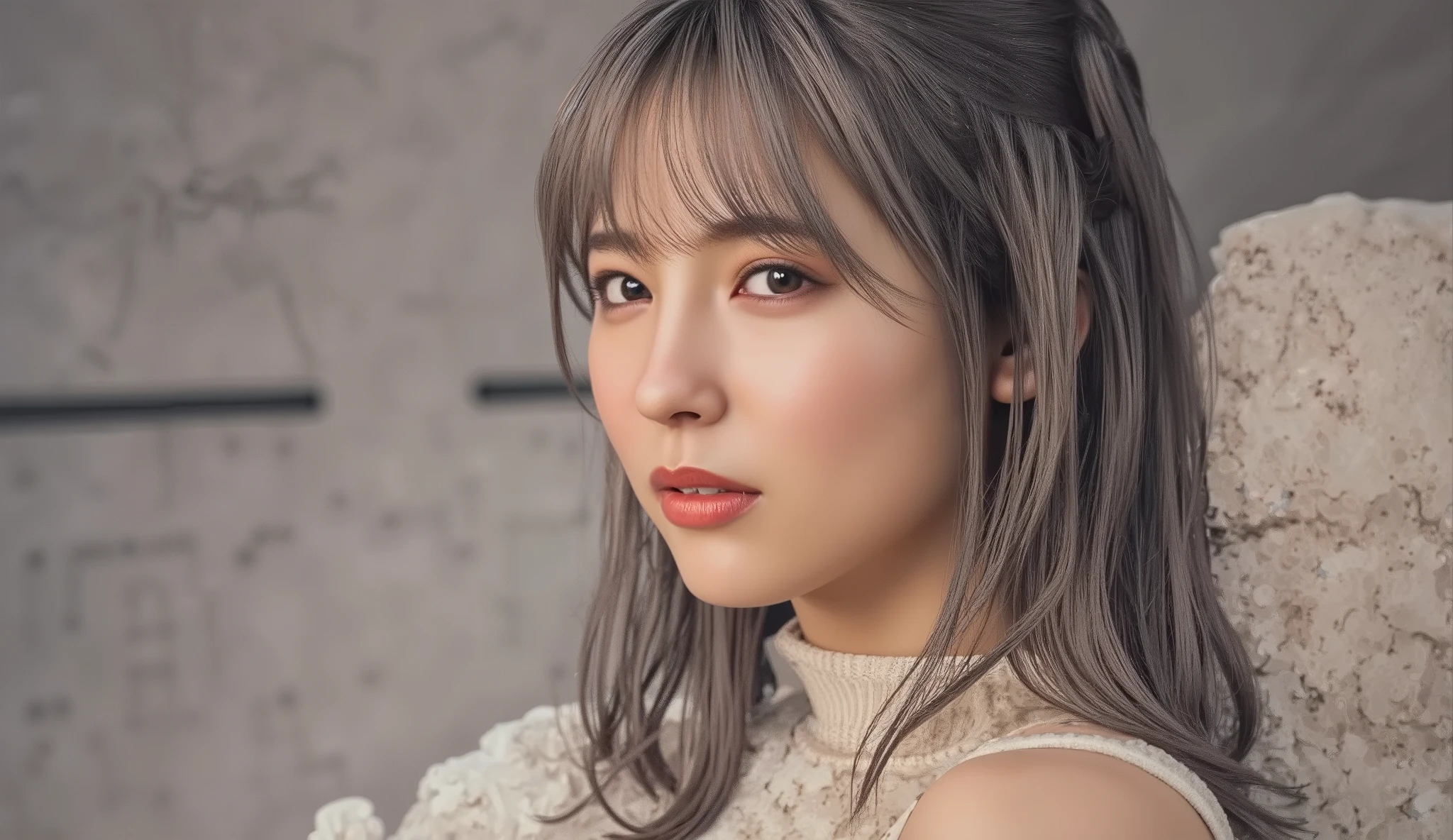 (masterpiece), best quality, 3d rendering, reality, Point Perspective Graph, My foot was kicked off the screen, Film Composition, girl, solo, ( mature:1.1), handsome, handsome temperament, Highly Athletic , smooth skin , Big Breasts Perfectly Upright, asymmetric hair, wind, silver hair, light blue eyes, Perfectly Round Pupils, Eye Reflections B