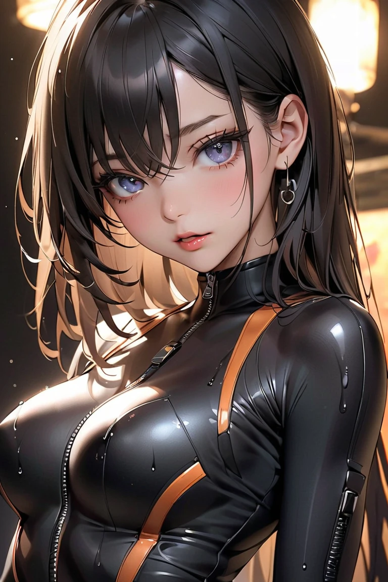 One Girl、spy、Expressionless、All-black latex combat uniform、Hair in a ponytail、ＢCup Breast、Slim Abs、Extremely delicate facial and skin texture、Beautiful woman with perfect figure、Representation of the beauty of the nude body、Humanoid combat weapon、Rubber-like clothing、Sharp Eyes、highest quality、masterpiece、Ultra-high resolution、８ｋ