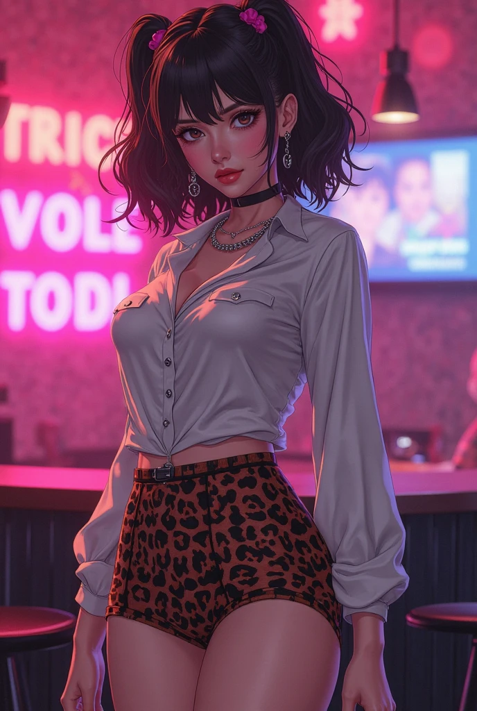masterpiece, top-quality, the Extremely Detailed CG Unity 8K Wallpapers, Ultra-realistic 8kCG, erfect artwork, The perfect female figure, Dramatic shadows, (spot light, Perfect litthing, Detailed light, (((1girl in))), ((Sharp face)), ((Brown hair, waved hair)), (((sexypose))), Model body type, Navel is visible, large full breasts, ((cute face)), (gently smiling: 1.2), (asymmetrical bangs, beautiful eyelashes), Beautiful face, (beautiful chest line:1.2), (cleavage), beautiful a girl, Exquisite facial features depicting the perfect face, Cold, Naturally beautiful, Sweating, slenderbody, Light and beautiful thigh expression, hi-school girl, high-school uniform, a sailor suit, pleatedskirt, Loose Socks, In front of a wall full of graffiti, Night, (((Leaning on the wall, is standing))), awardwinning photo, detaile, realistic light and shadow, 8K resolution, Professional Lighting, (glistning skin:0.9), perfect hand, very seductively provocative smirk, sultry look, seductive,