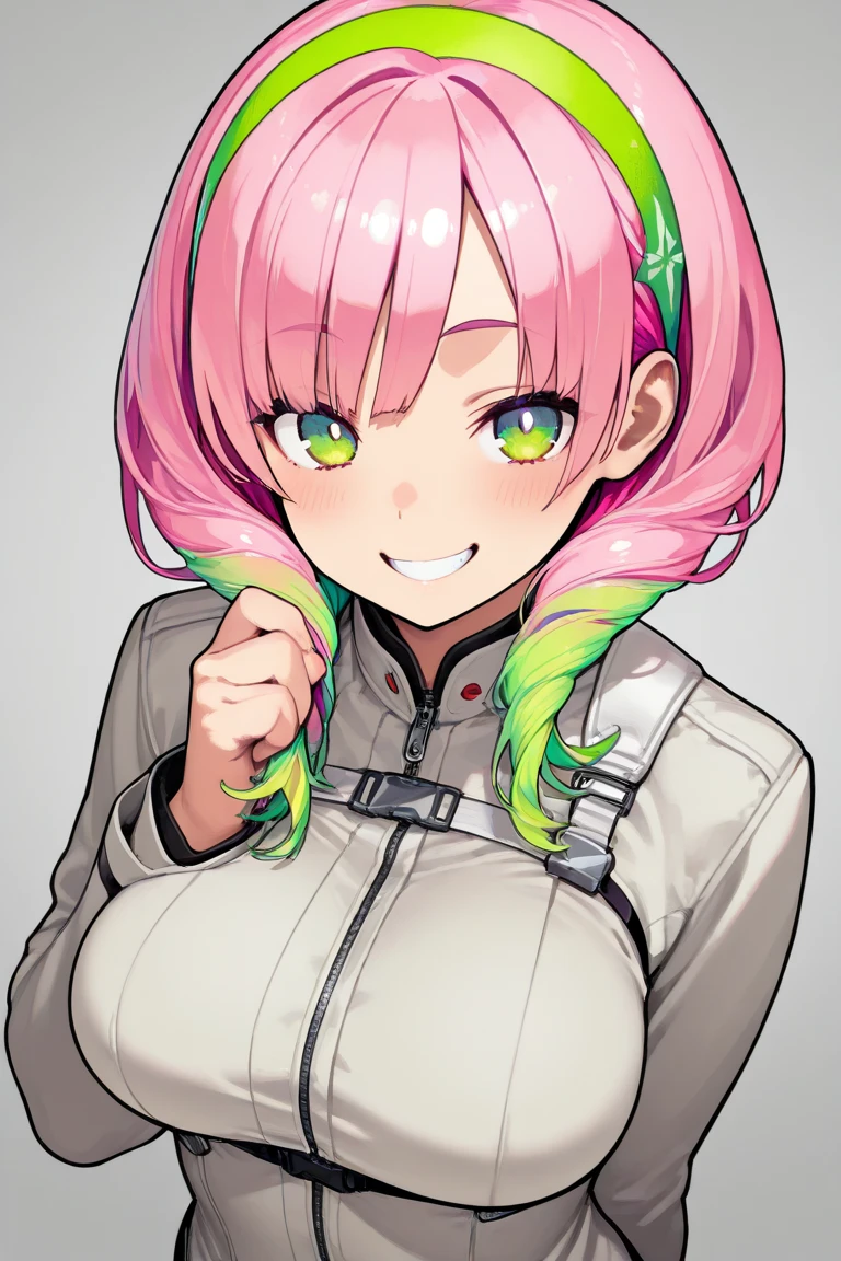 masterpiece, best quality, highly detailed, highres, hdr, 1girl, solo, (mitsuri)++ in the snow, in love, sexy smile, love hearts, snow trees, green eyes, long hair, pink hair green