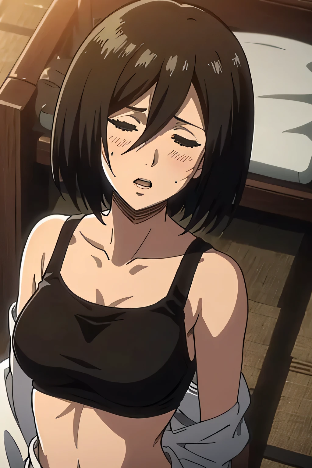 ((best quality)), ((masterpiece)), (become close), perfect face, Sleep on your backに寝る,Humiliating,bind,Sleep on your beautiful, breathtakingly beautiful,,close ~ eye,laborious,blush, full body、 full body,Get a chest massage、sexual assault、 full body,Bob cut,bondage, rough breathing、Open your mouth、 full body, full of wounds、 Defeating ,Bob cut,lips、close ~ eye、、shirt、 full body、 full of wounds、From the waist up 、縄でbind、 full body、 Sleep on your back、black bra