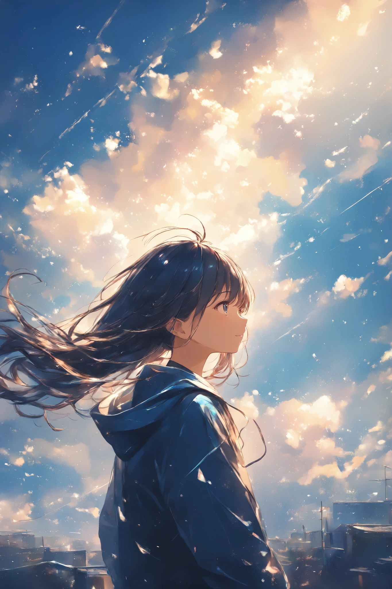 (masterpiece:1.2),(Max Video Quality),(best quality),(breathtaking work),(ridiculously absurd:1.2)、Oil Enamel、oil painting、Faded colors、cute girl、campus、campusの質感、OLD ILLUSTRATION、faded paper、Producing warm light、hair flutters in the wind