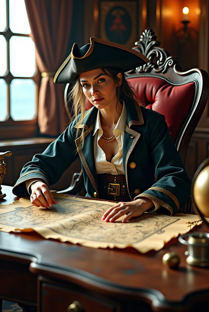 Painting of realistic detailed pirate woman with a detailed realistc laptop by Tiepolo AH_Tiepolo <lora:Paintings_by_Giovanni_Battista_Tiepolo_-_ventian_Rococo_painter:1>