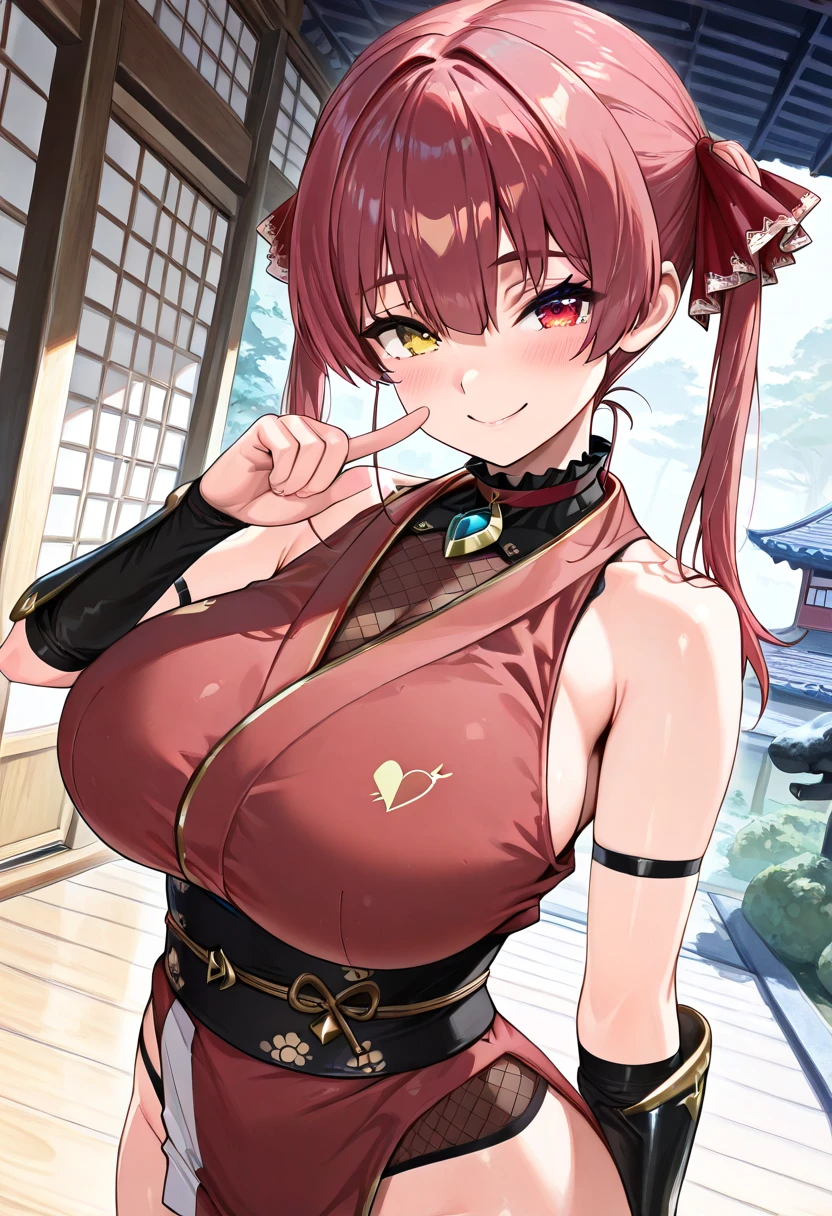 Girl, big boobs, red hair, long hair, white eyes, ramen, Chinese clothes, calligraphy