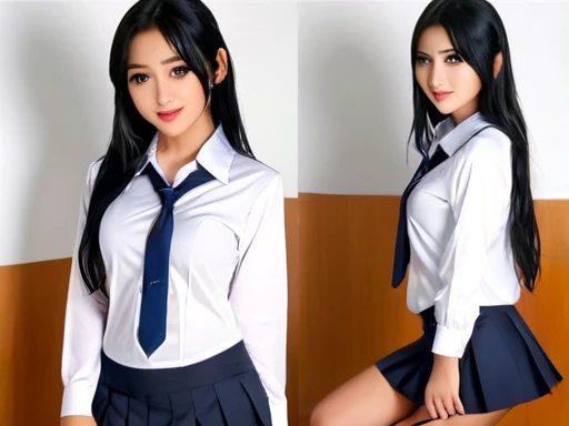 ((Nipples visible through a wet white shirt))、No underwear、Full body view、Long straight black hair、high school student、uniform、sexy、bra、Japanese、17 years old、