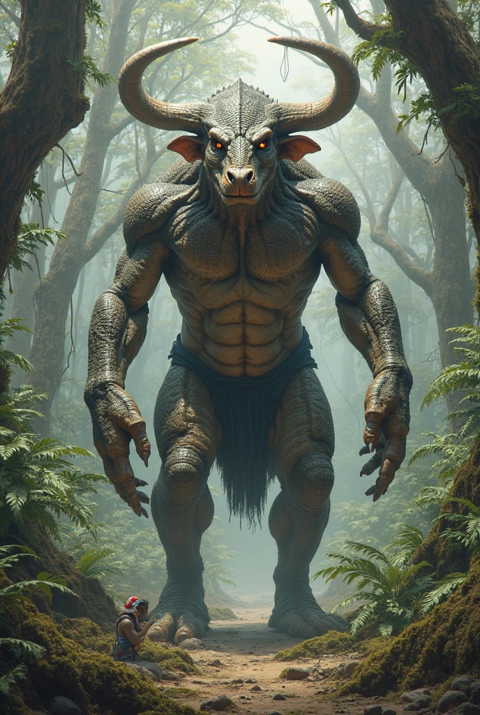(8K, foto cruda, mejor calidad, obra maestra:1.2), (realista, photo-realista:1.37),1 crear un monstruo grande, with a tender face where it has enormous horns that are made from its branches, big arms and small bottom