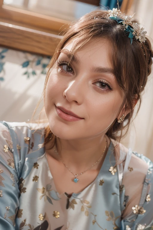 ((best quality)), ((masterpiece)), (detailed),(purple eyes), ((field of flowers)), perfect face, happy young woman, beautiful young woman, young woman tucking her hair behind her ear, laughing, happy, smile, wholesome, daisy behind ear, hair tucked behind her ear, long plaited hair, long perfect hair, slight blush, ((green eyes)), ethereal eyes, big eyes, blonde hair, detailed eyes, perfect iris, perfect eyes, symmetrical eyes, symmetrical face, happy on a field of flowers