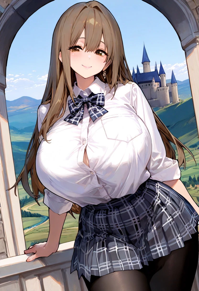 A Cute Very Plump Young Girl, looking at the camera with an embarrassed smile, she is very embarrassed by her ludicrously Huge Thighs and Breasts, (Ludicrously Huge, Ridiculously Excessively Oversized Thighs), (Ludicrously Huge, Ridiculously Excessively Oversized Breasts), She is too Exceedingly thickened for her own good, Exaggerated venusbody, (Very Lush, Long Brunette Hair), Big Beautiful Blue Eyes, sitting on the ground in a city park, gigantic hips, thick thighs, enormous Butt, colossal thighs, gargantuan breasts, incredibly gargantuan thighs, in a too tight outfit with a skirt,