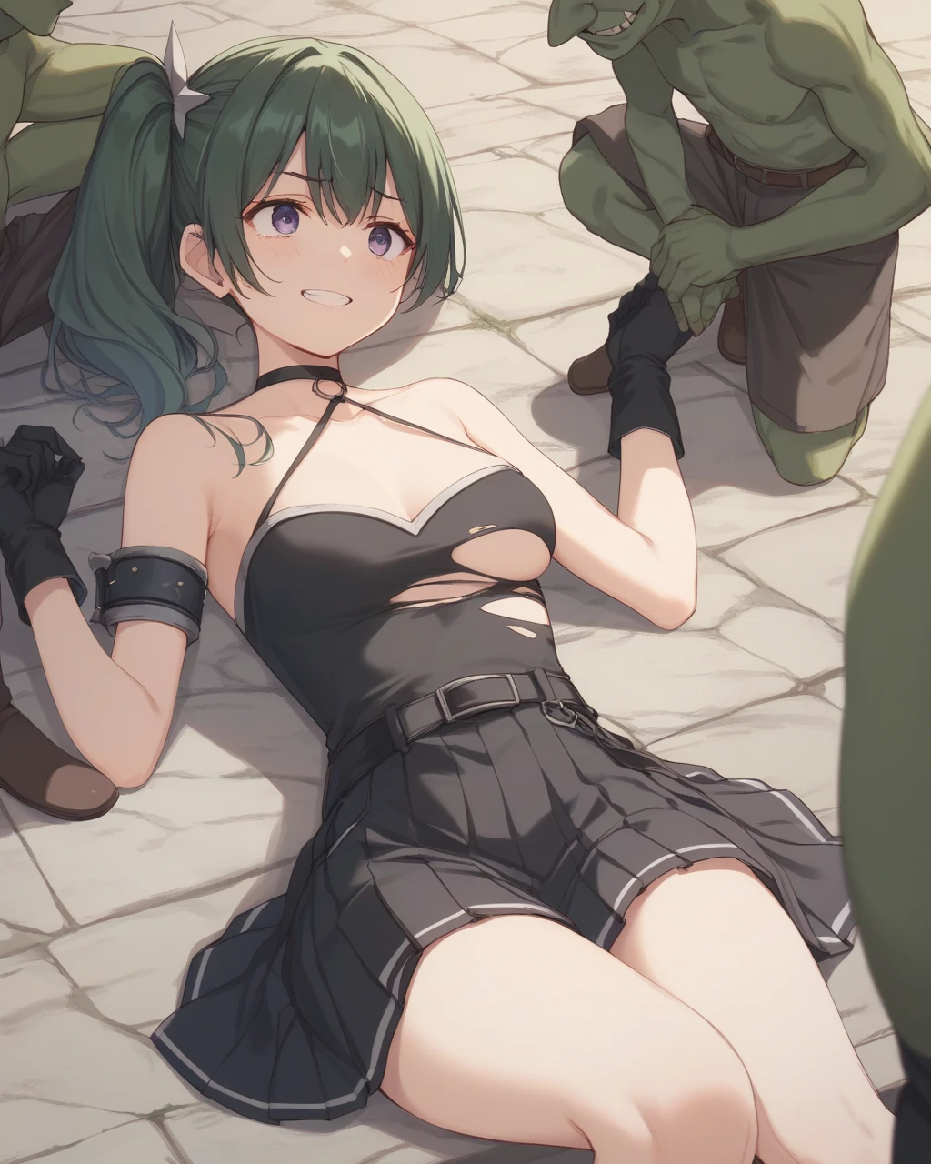 Isekai Tensei、Fantasy worldview、Inside the cave、Female knight、Embarrassing look、shed tears、perspiring、Love Juice、Semen、bikini-armor、fundoshi、Swarm of goblins、Desperate、Chastity crisis、Forced to sit、Hands tied above、M-shaped legs、Being humiliated