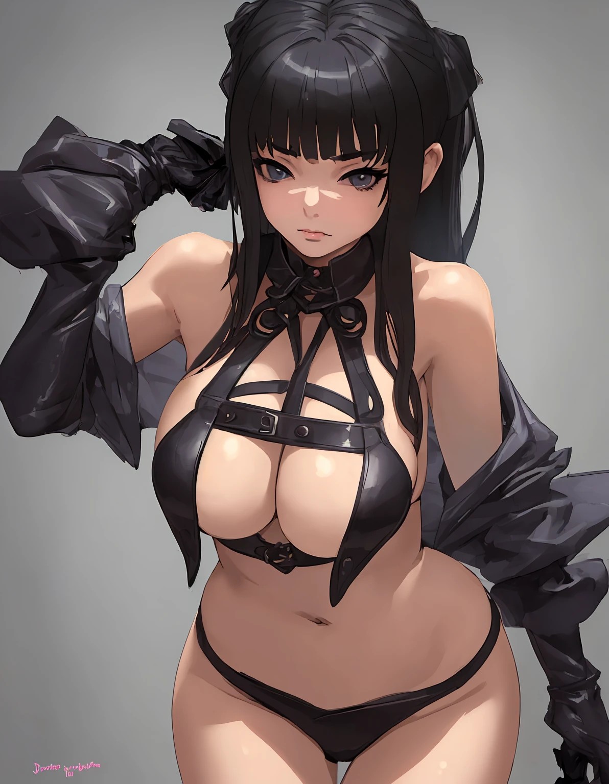 girl spacepunk,(((1girl))),((extremely cute and beautiful black haired anime girl walking down the street)),
(large breasts:1.4),saggy breasts,(((black wavy hair:1.35,absurdly long unkempt hair,messy hair,colored inner hair,ear breathing))), ((purple eyes:1.3,upturned eyes:1.3,perfect eyes,beautiful detailed eyes, rainbow glows ultra-detailed deep pink purple eyes:1.1,gradient eyes:1, finely detailed beautiful eyes:1,symmetrical eyes:1,big highlight on eyes:1.2)),((fat)), (((lustrous skin:1.5, bright skin: 1.5,skin tanned,shiny skin,very shiny skin,shiny body,plastic glitter skin,exaggerated shiny skin))),(spider lower abdomen,narrow waist,wide hip,athletic body, inflated legs,delicate detailed fingers,detailed body,detailed arms, human hands,detailed hands,),
cute, slutty, seductive, erotic, nsfw,
zettai ryouiki,revealing clothing,show skin,(wearing a mechanical space body armor:1.3,micro bikini, bare legs),with micro clothes,almost totally naked,with little clothing,tiny thong,generous neckline,(detailed outfit, detailed clothes),
(dynamic pose:1.0), solo focus, embarrassed, centered, scale to fit dimensions, Rule of thirds,
outdoors, ((night view)), (cyberpunk night street Background: 1.5,dark sky,alleyway,lonely alley,thick clouds, detailed background:1.25),
(best quality), (high resolution), (sharp focus), (ultra detailed), (extremely detailed), (extremely high quality artwork), 8k_wallpaper, (extremely detailed CG 8k),(very fine 8K CG), ((hyper super ultra detailed perfect piece)), flawless, (((masterpiece))), illustration, vibrant colors, (intricate), High contrast, Selective lighting, Double exposure, HDR (High Dynamic Range), Post-processing, Background blur,