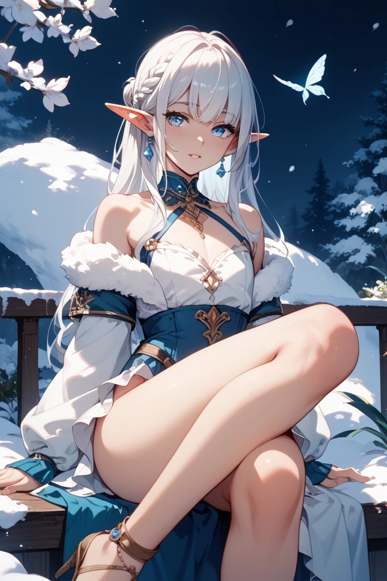 ((masterpiece )), (top quality), (best quality), ((ultra-detailed, 8k quality)), Aesthetics, Cinematic lighting, (detailed line art), Beautiful digital artwork, Exquisite digital illustration，painting, 
BREAK,
Painting of a elf girl with white hair sitting on the hill with a castle on the water，Onmyoji detailed art，barefoot, in Iceland, a beautiful artwork illustration，mythological creatures, Inspired by the mythical creature wildnet，Digital art on Pixiv，strong lights，hight contrast，outdoors, Dynamic angle, 
BREAK,
highly detailed of (elf), (1girl), perfect face, details eye, Bob cut hair, Blunt bangs, (hair between eye), blonde white hair, blue eyes, eyelashes, eyeshadow, pink eyeshadow, light smile, design art by Artgerm, by Kawacy, By Yoshitaka Amano,
BREAK, 
((perfect anatomy)), nice body, medium breast, extremely detailed finger, best hands, perfect face, beautiful face, beautiful eyes, perfect eyes, perfect fingers, correct anatomy, 
BREAK,
tree, lake, mountain, tundra, ice, mountains of snow, northern lights, blizzard, cold, frost, Broken Glass effect, no background, stunning, something that even doesn't exist, mythical being, energy, molecular, textures, iridescent and luminescent scales, breathtaking beauty, pure perfection, divine