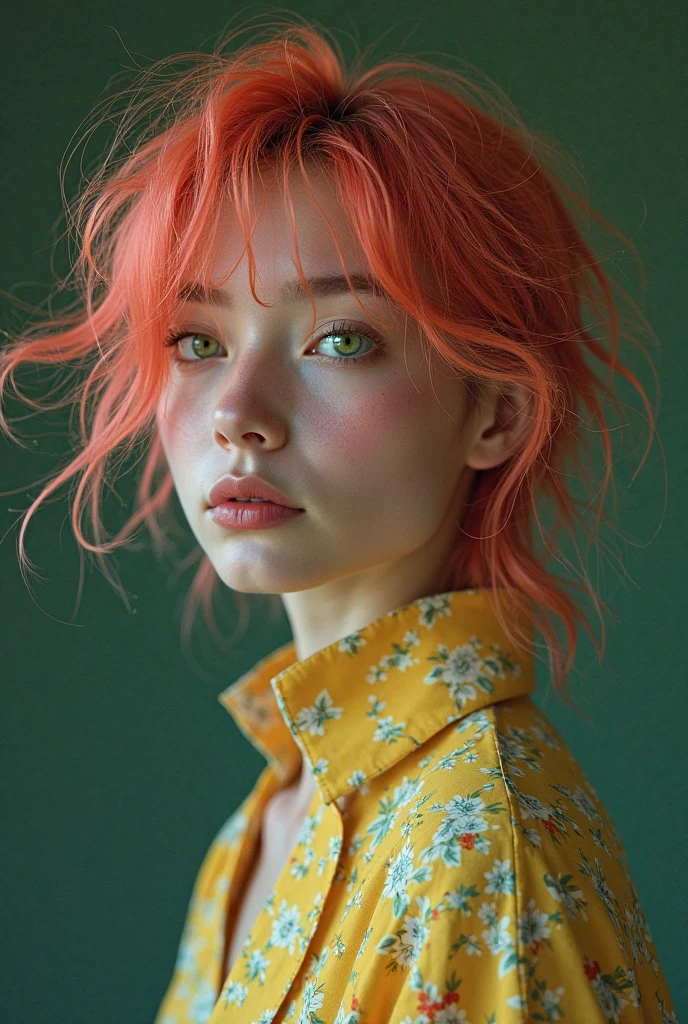 Yoshitomo Nara:1.5, Wes Anderson:1.3, New Casualism, Retro, Minimalism (1 Girl Red Hair, Freckles and Vintage Clothes),Abstract Minimalist Background,Yoshitomo Nara:1.5, Wes Anderson:1.3, New Casualism, Retro, Minimalism