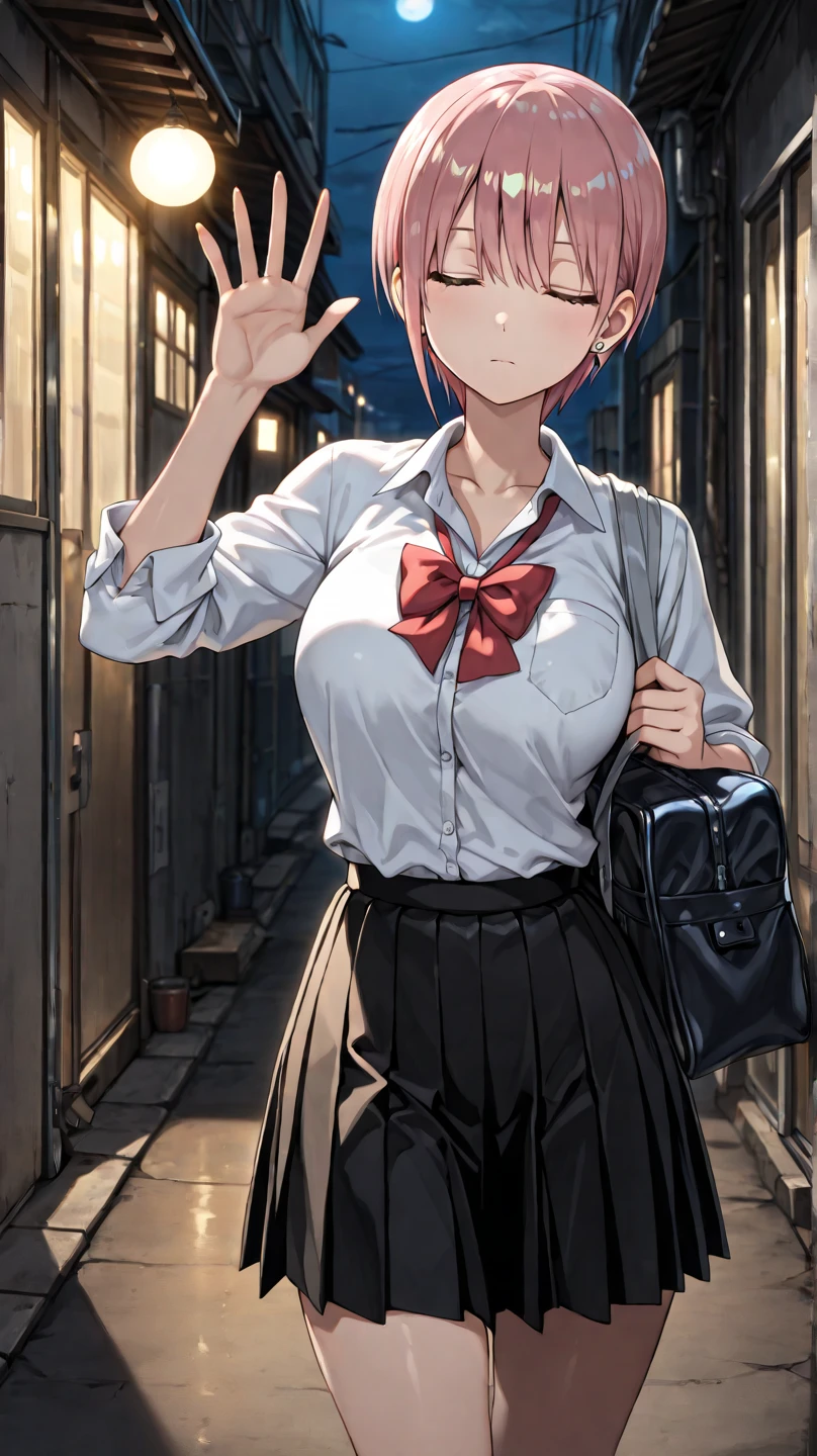 (masterpiece), best quality, (SHARP details), big breasts, 4k, (SHARP detail perfect face), short hair, pink hair, ((sex)), (pubic hair), outdoors, school uniform, sweat, playground, nighttime, light from street lantern, (((one male and one female))), ((shota)), (visible shota), detailed skin, (vaginal penetration), two persons, ((sex from behind)), (young boy) with short hair and (lewd facial expression), 