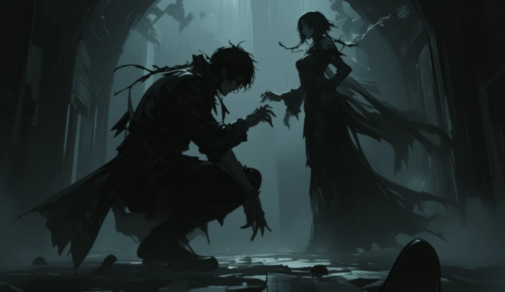 (masterpiece), (best quality), (ultra-detail), (masterpiece), (best quality), dark lighting, shadow entity, creepy monster, humanoid, trickster, holding weapons