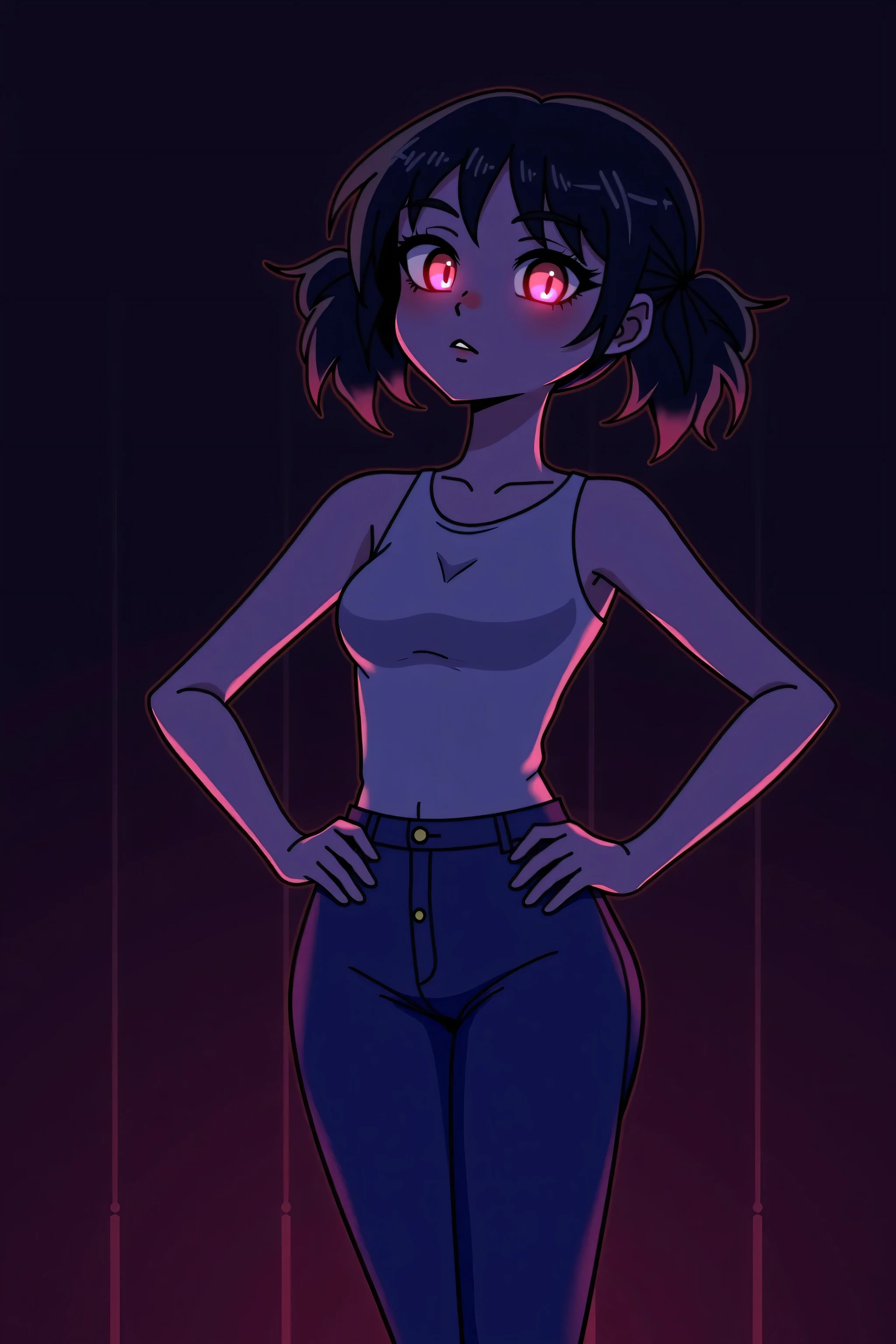a 1girl, body complet, very detail, a lot of details, very extremely beautiful,  ((tmasterpiece, minimalism)), (Short Hair Hair), black necktie, Red Rabashka, bright colours, looks into the distance,