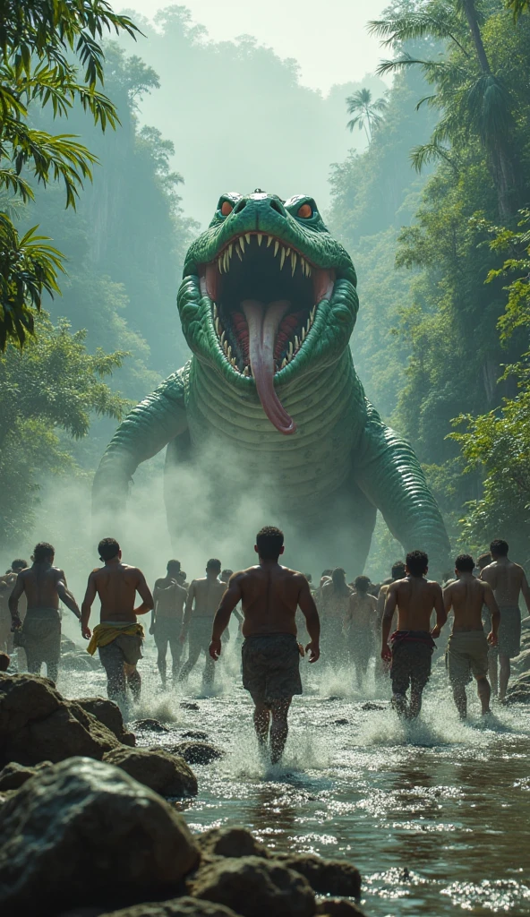 One day a snake came to the village. People got scared and started running away from the village.