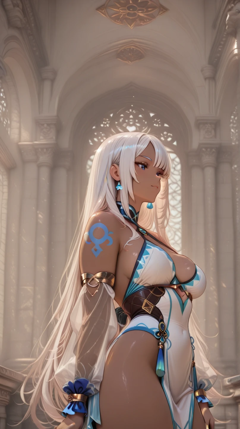 Melhor qualidade, extremely high-resolution, obra-prima,girl,pele_negra,silver hair, Blue iris,bandana vermelha na testa,e roupas africanas pretas