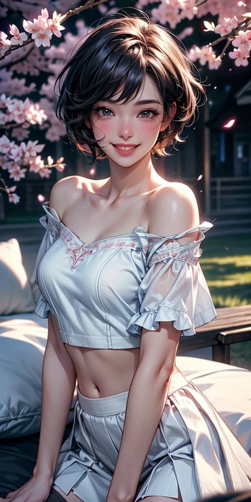 ((((Highest quality))))、(((Ultra-precision CG16K wallpaper)))、(((masterpiece)))、(((Super detailed)))、(((Extreme detail)))、((１Mature 29 year old woman:1.6))、((Very beautiful Japan face of a person))、((Urizane Face:1.8))、((Soft wavy ponytail medium hair:1.6))、(Shiny Hair)、A delicately drawn beautiful face、(Dark Eyes、Detailed pupil and iris、Reflected light from the eye)、double eyelid、High nose、Small nostrils、Small Mouth、Seductive lips、Beautiful breasts、((B cup size breasts))、Cleavage、A small vertical belly button、Delicate nails、Beautiful feet、Thin thighs、eight-headed body、Perfect proportions、Perfect Anatomy、Perfect composition、Beautiful detailed shading、Beautiful, natural lighting、Beautiful detail glow、Depth of written boundary、(((High chroma)))、(((Real:1.9)))、((vivid:1.5))、((Beautiful Skin))、((Skin Texture))、((Realな皮膚感))、(((Cowboy Shot:1.6)))、(((front view、shoot from front、front low angle:1.6)))、(((smile:1.5)))、(((looking at camera:1.6)))、Bright daylight、Natural light、(((background_Flower Field、Mountain、Sky and Clouds:1.5)))、(Gravure idol standing pose:1.6)、(((White and pastel color lace-up tank top&Low-rise lace-up mini skirt:1.7)))、((Scrunchie Ribbon、Wearing earrings:1.5))、((Lace Stockings Clothed))、