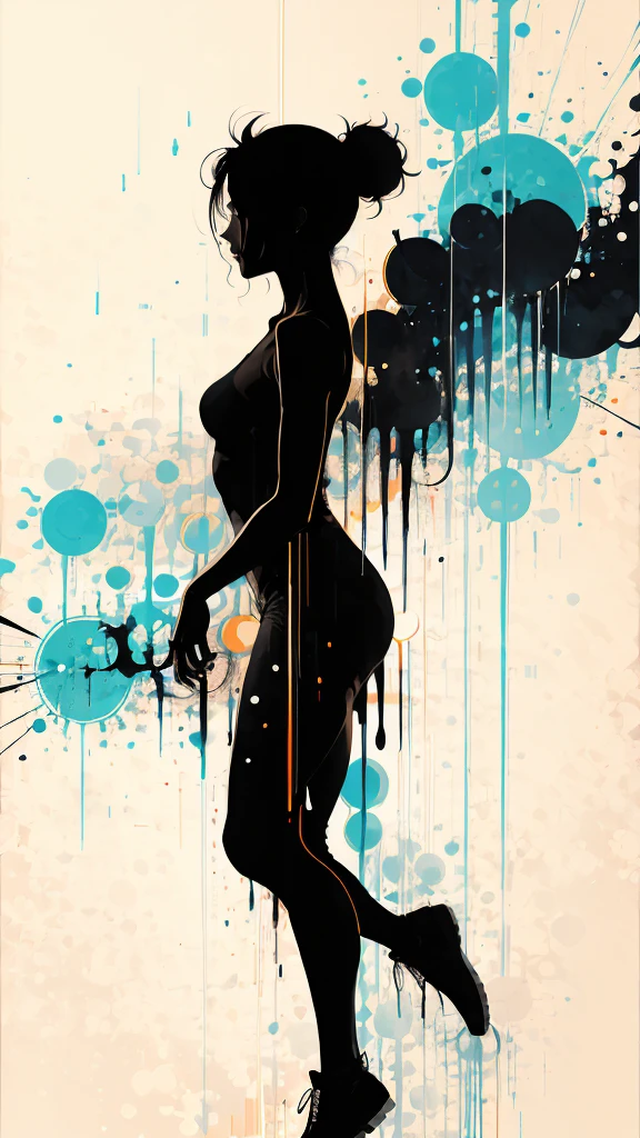 Silhouette of a posing woman,Ink splash,Bold colors,dynamically,colorful,Abstract painting that looks like a woman if you look closely,works of art,mysterious,design
