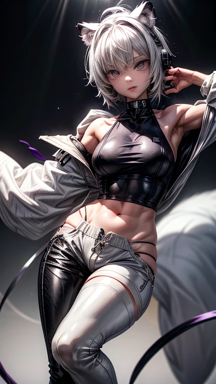 masterpiece, smoking girl, the character smokes a cigarette, the character is a smoker, silver hair, normal breast, abs, black tatoo, wear a string, wear combat boots, lightly muscled body, anime style