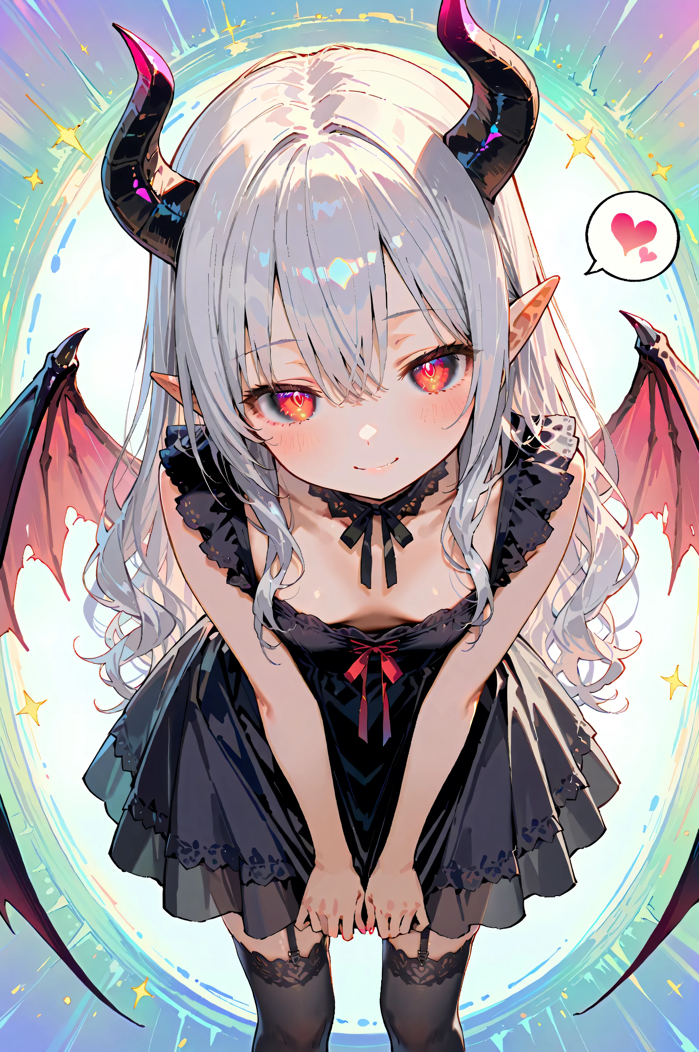 (masterpiece, best quality:1.4),
high_resolution,super_fine_illustration,detailed_skin,detailed_face,detailed_eyes,,
best quality, amazing quality, great quality,very aesthetic,highly finished,digital illustration,absurdres,masterpiece,{sharp focus},flat color,intense shadow,, high resolution,beautiful detailed eyes,vibrant and colorful background,A highly detailed Japanese anime-style illustration set.The image is a highly finished digital illustration in anime style with smooth,shiny shading. vibrant and colorful background,spoken heart,, rating:general, best quality, very aesthetic, absurdres
girl,black sclera,flat chest , intense close-up,,succubus, young, beautiful, long wavy silver hair, glowing crimson eyes, delicate bat wings, small black horns, seductive smile, elegant gothic dress with lace, thigh-high stockings, dark fantasy, moonlit forest, misty atmosphere, {{best quality}}, {{masterpiece}}, {highres}, very aesthetic, illustration, sharp focus, dark skin,{{{{{{{temptation::,leaning forward, down blouse,white,{{{{{{{tareme::,from above,