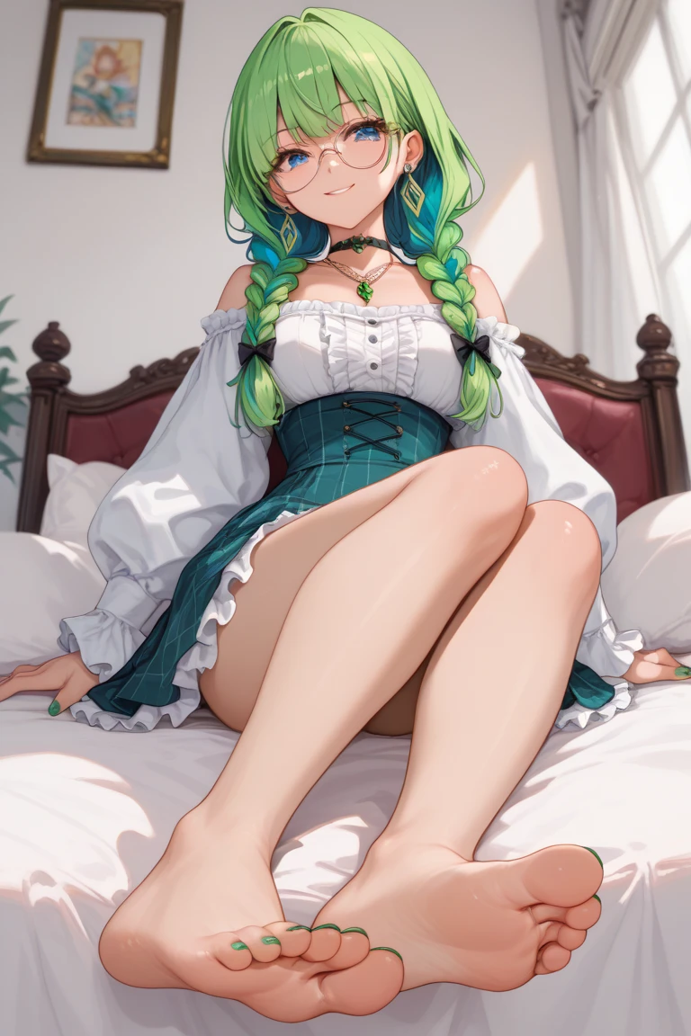3DMM Style, (masutepiece, Best Quality), Intricate details, 1girl in, Solo, Green hair, flower hair clip, {Full body shot}、Green dress、a short skirt、Angle from below、 Looking at Viewer,{{{Lift the skirt yourself}}}、{{{white panties}}}、pretty Panties、{{Panties exposed}}、{{オマンコThe shape of the shape is clear}}、{{palpableオマンコ}}、{{{Panties are all transparent}}}、{{{The panties are very see-through}}}、{{The panties are digging into the crotch}}、{{Pubic hair grows}}、Manhair、{{{{Pubic hair through panties}}}}、{{{{Green pubic hair}}}}