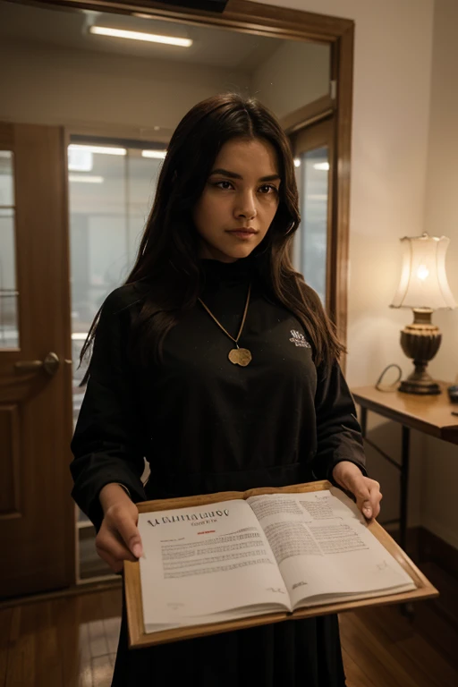 a girl, Binding planners and diaries Long black hair, heterochromic eyes, heterochromic pupils, 8K resolution, Very detailed. Local do trabalho Ateliê Mimo 💞🎁 Fundo branco blusa rosa