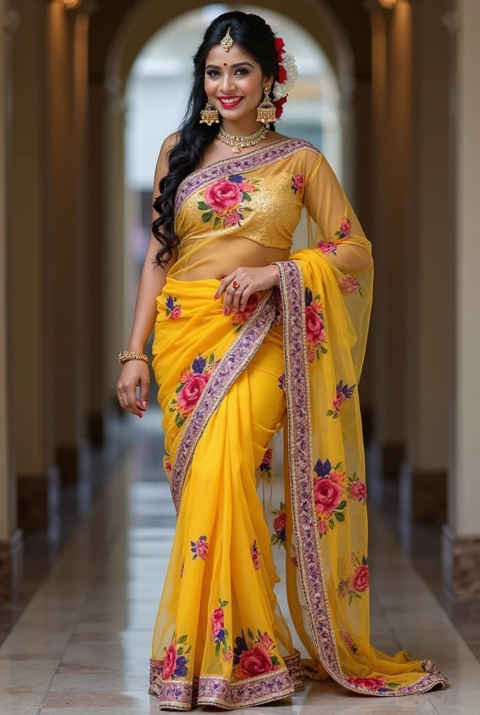A photorealistic portrait of Kendra Lust dressed in a beautiful, colorful saree.
The saree should be draped elegantly, but modestly, covering her midriff.
Kendra has a warm and genuine smile on her face, her eyes sparkling with joy.
In her hands, she gently holds a vibrant bouquet of Indian flowers, such as jasmine or marigolds.
The background is simple and elegant, perhaps with a hint of Indian architecture or a lush garden setting.
The overall tone of the image is respectful and celebrates the beauty of Indian culture.
Optional details:
You can specify the color of the saree, such as red, gold, or a vibrant green.
For the flowers, mention specific colors like white jasmine or orange marigolds.
If you have a favorite hairstyle for Kendra, you can include that as well (e.g., hair in a braid adorned with jasmine flowers).
Here are some additional things to keep in mind:
Since you are looking for a decent image, avoid including any suggestive poses or revealing clothing.
Focus on capturing the elegance and grace of the Indian attire.
I hope this helps!
tune
share
more_vert
expand_content
add_photo_alternatephoto_camera
mic
send
Gemini may display inaccurate info, including about people, so double-check its responses. Your privacy and Gem