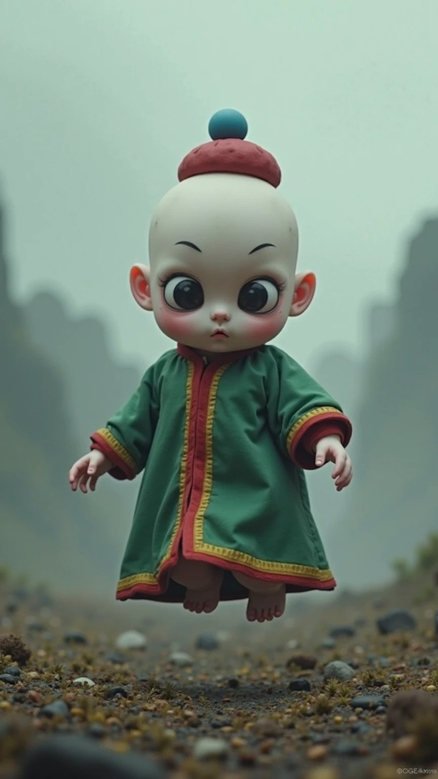 Arafad image of a child wearing a red coat and headscarf, 3D model of a Japanese mascot, Full body and clothing, Wearing red cult robes, Little Red Riding Hood for Thief, Akira in Chinese mythology, Red Hooded Mage, creepy child, full body mascot, Detailed characters, hooded figure, this custom, Dark and weird characters, gujian