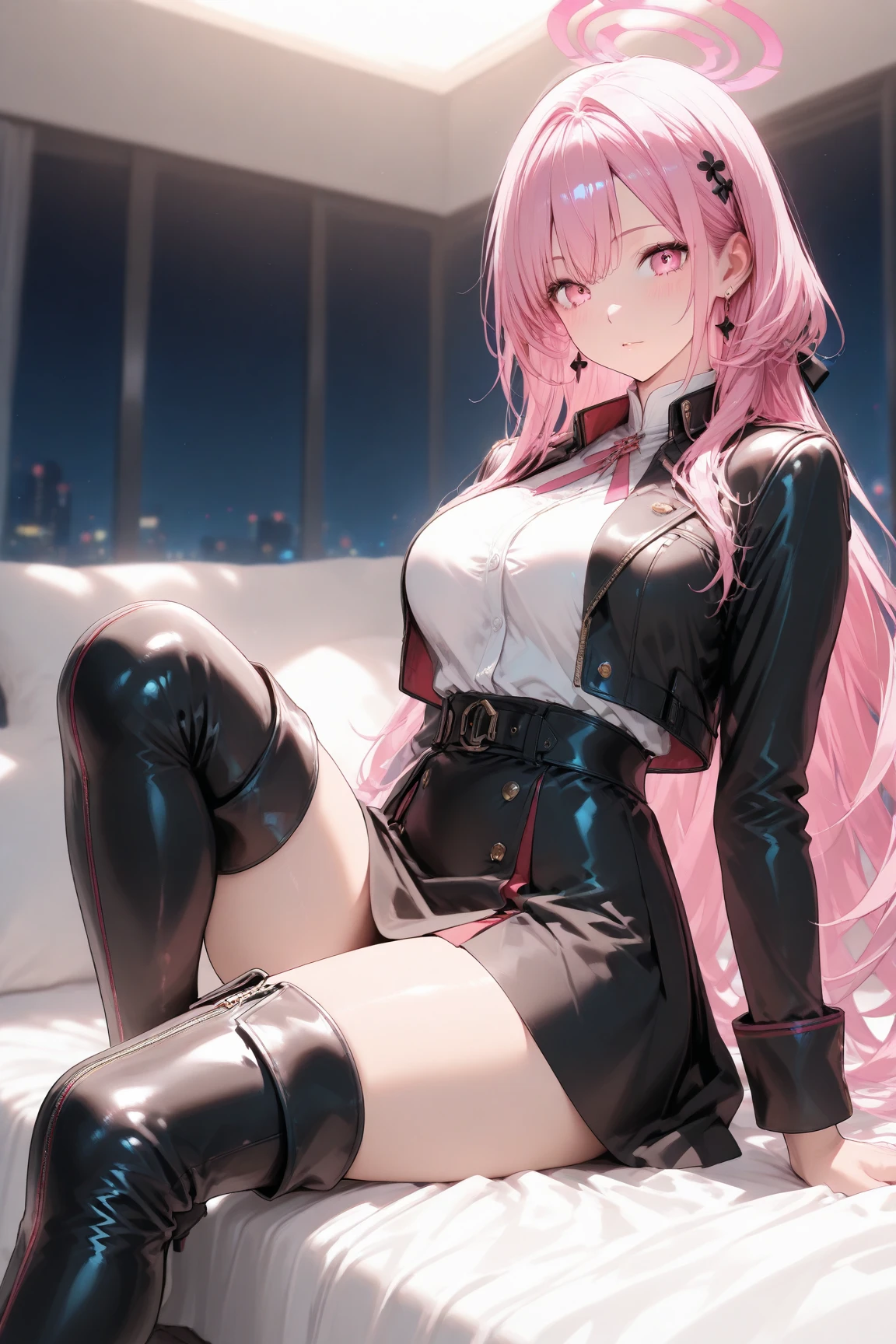 anime girl sitting on a desk with her legs crossed, office clothes, on a desk, thighhighs and skirt, sitting on a desk, tight attire, trending on cgstation, good hips and long legs, standing on a desk, elegant legs, sexy pose, long legs, (nsfw) safe for work, business attire, nice legs, photorealistic perfect body, kafka from honkai star rail