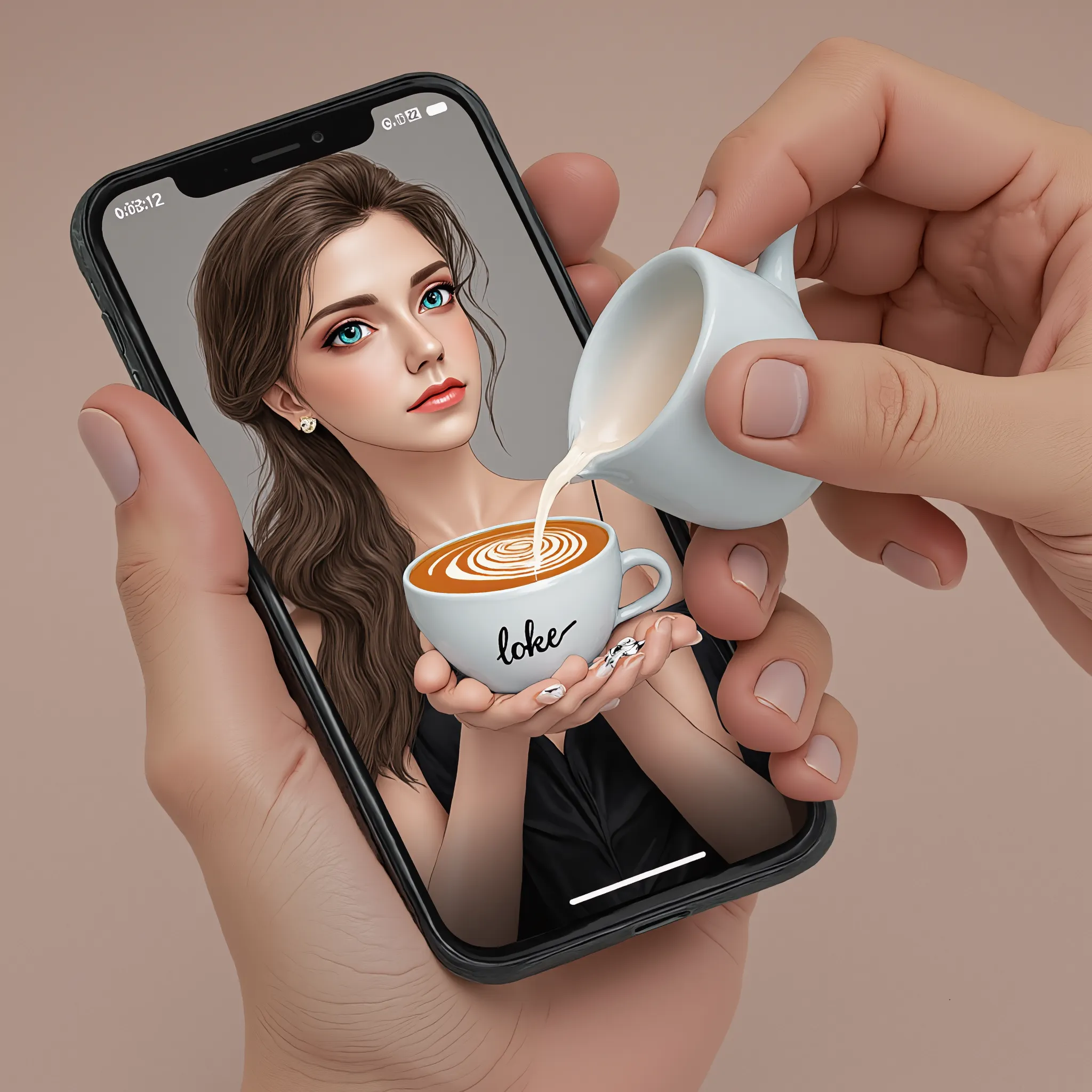 Verzerrte Sicht，Mädchen auf dem Handy-Bildschirmschoner