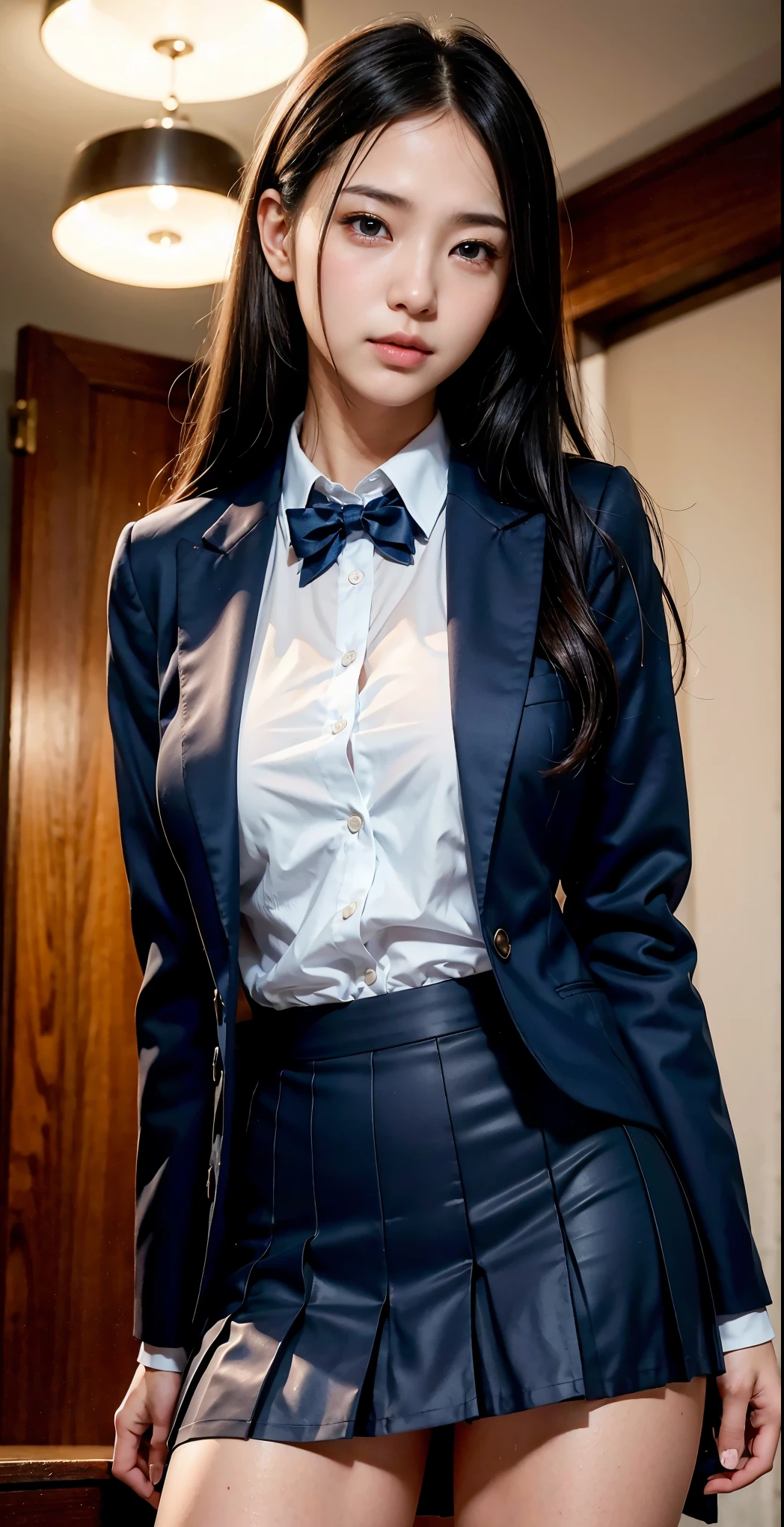 ulzzang-6500-v1.1, (Raw foto:1.2), (Photorealistic:1.4), Beautiful detailed girl, very detailed eyes and face, Beautiful detailed eyes, Ridiculous, Unbelievably ridiculous., huge file size, A highly detailed, high resolucion, Very detailed, Best Quality, Masterpiece, Chemomimi, ((Japanese girls' high school uniform)), Illustration, Very detailed, BAPV, integrated, 8K wallpaper, amazing, Fine details, Masterpiece, Best Quality, Highly detailed YTD uniform 8k wallpaper, light on the face, Cinematic lighting, 1Girl, 16yo, (()), ((Dynamic Pose))), (camel toes), (half), (Pantyhose), (Kneeling and sitting with your legs bent))