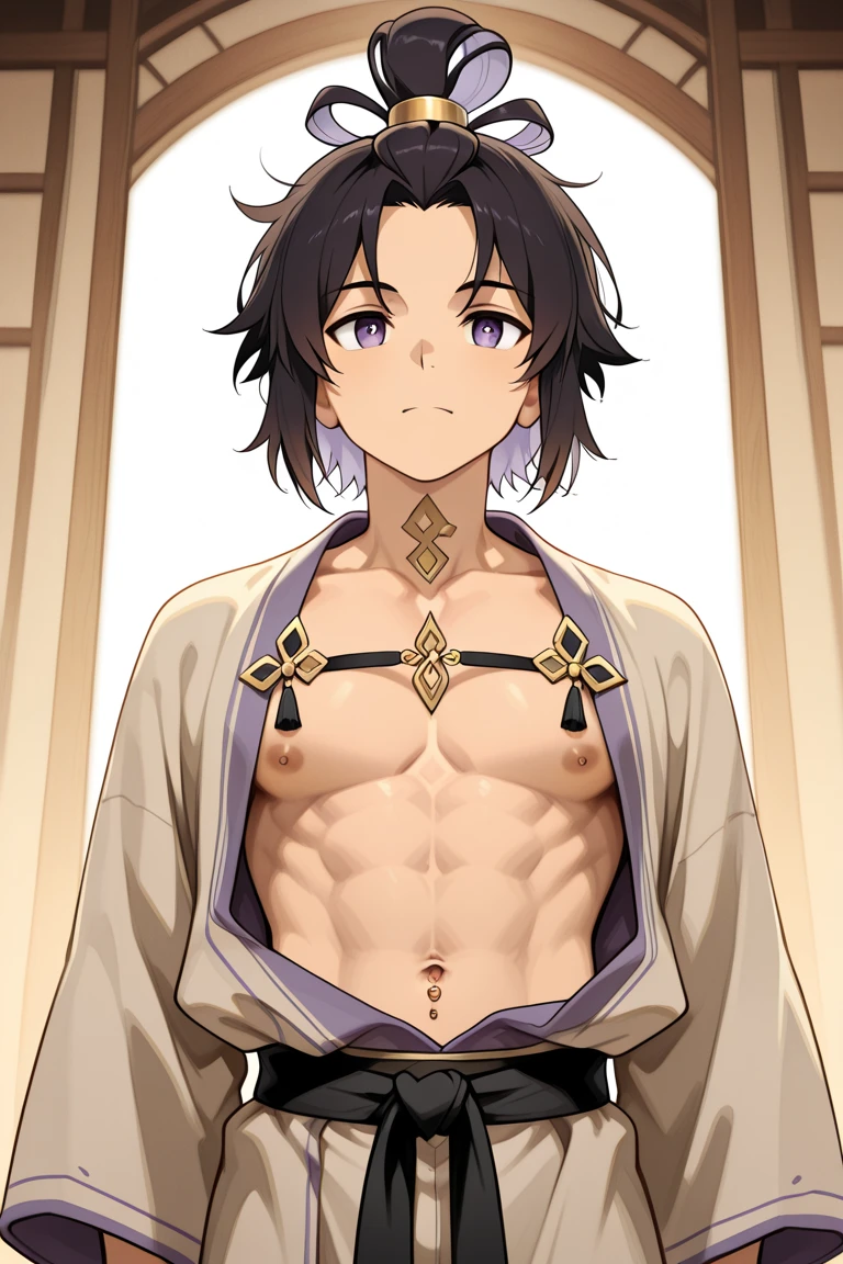 (1 boy 20 years old solo:1.4),(flat chest),(dark skin:1.7), (masterpiece:1.2), highest quality, High resolution, unity 8k wallpaper, (fine and beautiful eyes:1.6), highly detailed face, perfect lighting, Detailed CG, (perfect hands, perfect anatomy), detailed eyes, best quality, extremely detailed, very precise detailed, (loincloth:1.5),(glasses:1.6), (blunt bangs:1.3),(arabian clothes:1.5), (very short pixie cut:1.2), (evil smile:1.4),(blush),