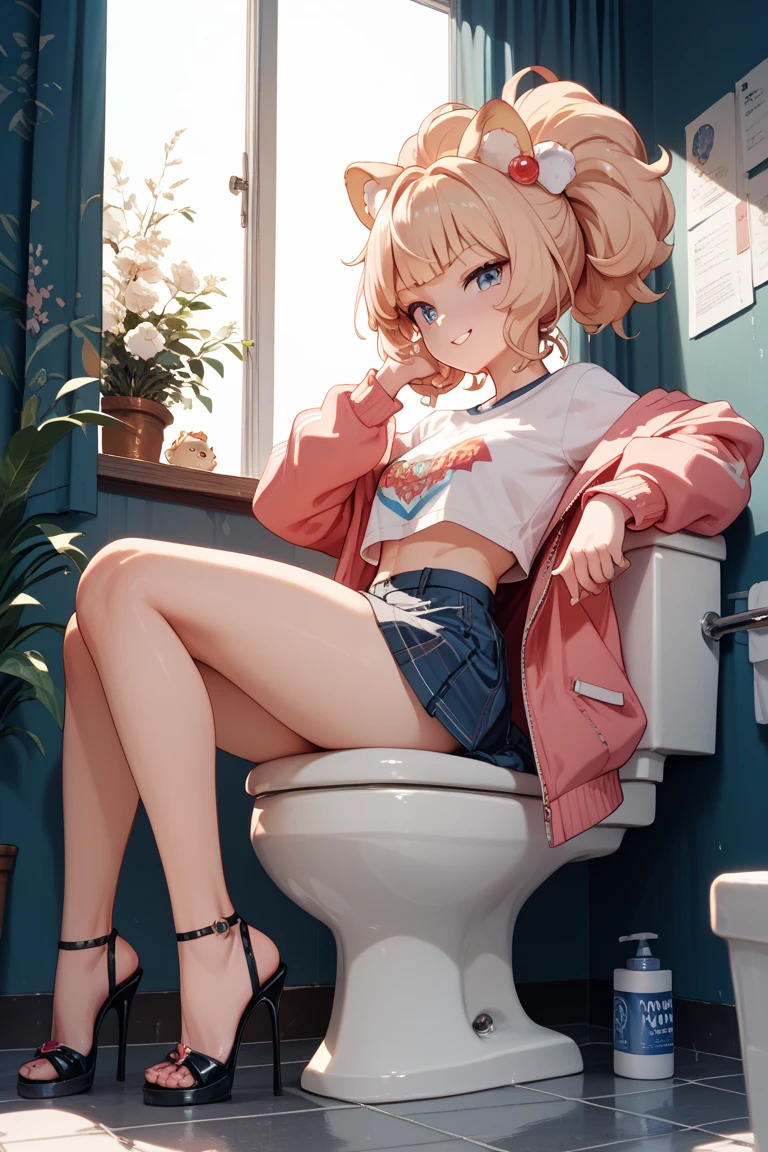 (Best high quality image, very detailed image and textures, carefully detailed image, carefully detailed character, carefully detailed background, carefully detailed textures, character alone, front view)
{{((1character: 29 years old swedish blonde girl citizen), (blonde hair tied in two high-long-pigtails with pink ribbons, fair-pale skin, light blue eyes, thin lips, blonde eyebrows, absolute beauty, voluptuous feminine figure, beautiful arms, beautiful legs, big breasts, big butt, beautiful hips, happy smile, sitting on the toilet), (grey t-shirt, pink underwear, pink shoes), (toilet room))}}