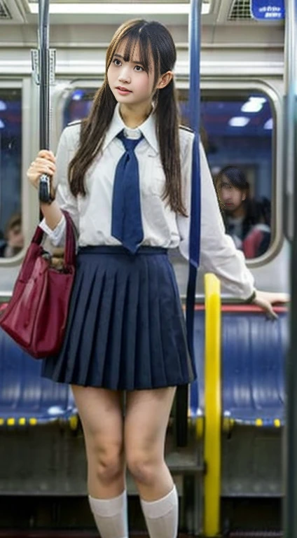 (NSFW:1.8), (Composition looking down from above:1.8), (((cum on hair:2.0, White thick liquid dripping into the hair:1.8))), (((I'm:1.8))), (((Eyes closed:1.8, Mouth open:1.8))), (((Squatquat in the aisle:1.8, Leaking urine:1.8, Trembling girl :1.8))), (((Dressing:1.8))), (((shool uniform:1.8, Pleated mini-skirt:1.8))), (On the train:1.8), 1girl in, 1 boy, 18year old, 7headed body, Ideal ratio body proportions, erectile nipple, Medium Hair, A dark-haired, With bangs, small tits, A slender, Small buttocks, beauty legs, Skinny Legs, surrealism, Cinematic lighting, depth of fields, One-person viewpoint, F/1.8, 135 mm, nffsw, masutepiece, ccurate, ((Anatomically correct:1.3)), Textured skin, Super Detail, high details, High quality, awardwinning, Best Quality, hight resolution, 8K