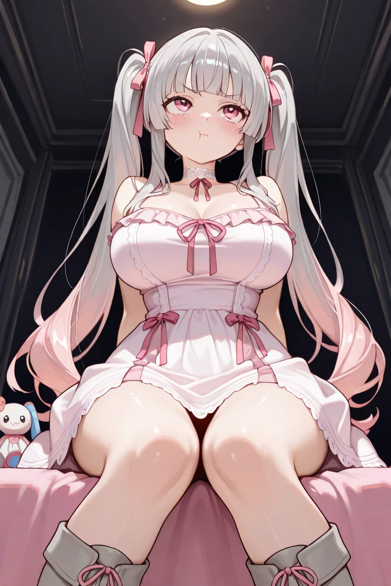 (((Alone))),(((Woman))),(((big breasts))),(((white rabbit ears))),(((white hair))),(((thin waist ))),(((thick thighs))),(((reddish pink eyes))),(((pale skin))),(((Wearing school clothes)))