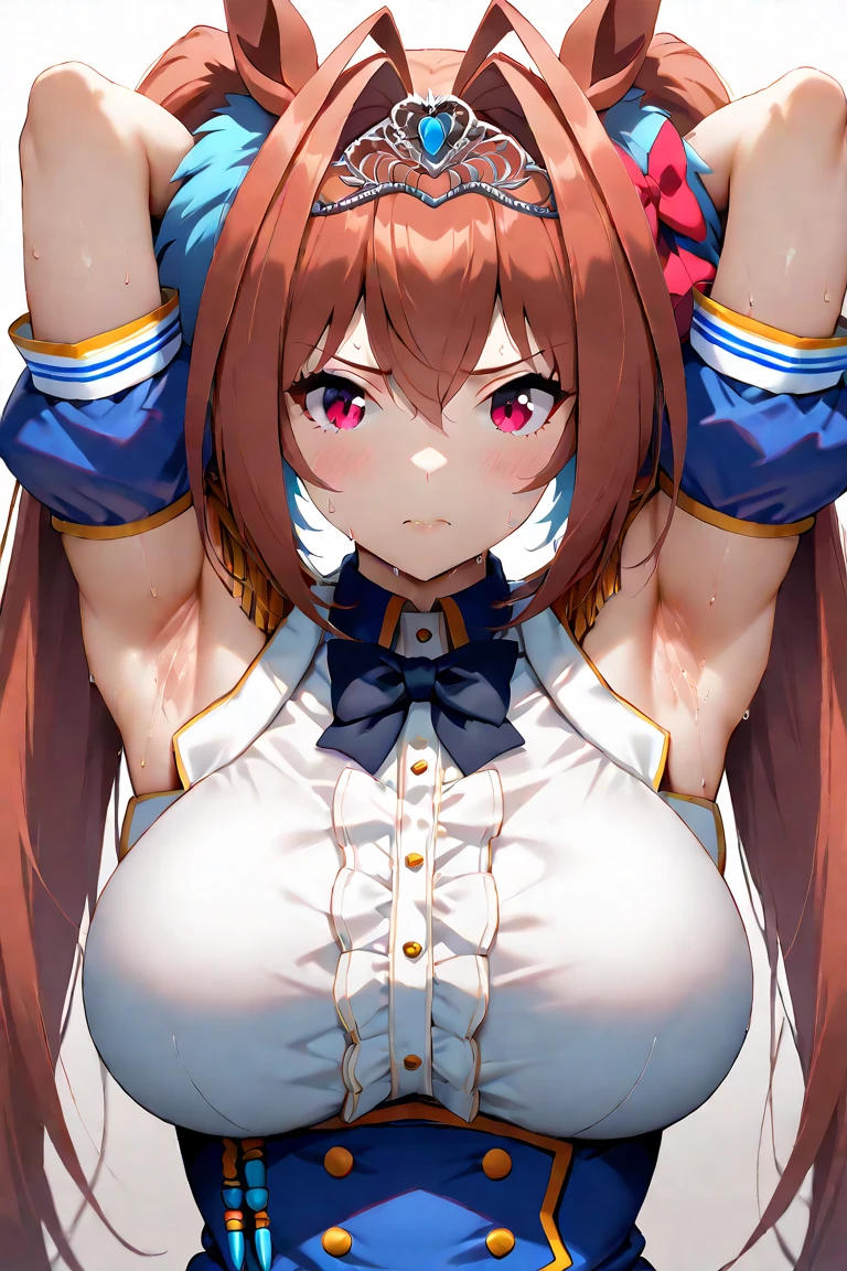 masterpiece, best quality, absurdres, ultra detail background, (vivid color:1.3), high poly 3d, beutiful 1girls, nude, (loli:2), standing, (top-down bottom-up:1.3), (face on ground:1.3), (arms back), (restrained, restrained arms, sex machine, stationary restraintetal, bondage:1.5), (large metal dildo:2), (((((burgundy hair, braided bangs, very long hair, twin drills))))), (((((samurai, collar))))), baby face, large breasts, pussy, nipples, (sex machine, spread legs, spread arms, dildo, vaginal object insertion:2),metal stick in vagina, cum, panting, squirting orgasm, wet, pussy juice, vulgarity, blush, aroused, sweaty skin, sweat, closed mouth, ahegao, peeing hard, stationary_restraints, masterpiece, high quality, best quality, beautiful, hd, perfect lighting, detailed face, detailed body, masterpiece, best quality, intricate details, 8k uhd, perfect face, perfect eyes